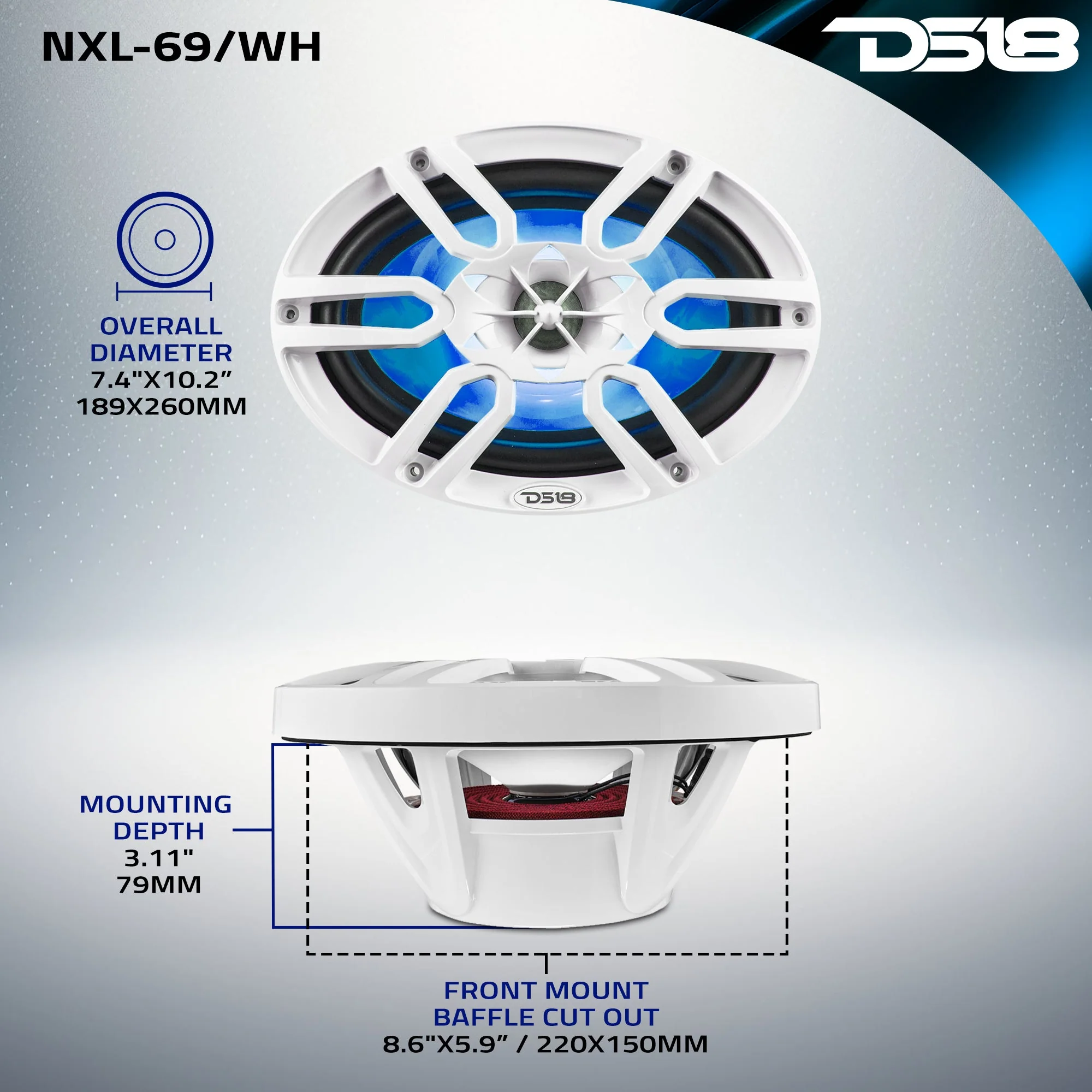 NXL 6x9" 2-Way Coaxial Marine Speaker With LED RGB Lights 125 Watts Rms 4-Ohm -White - Image 9