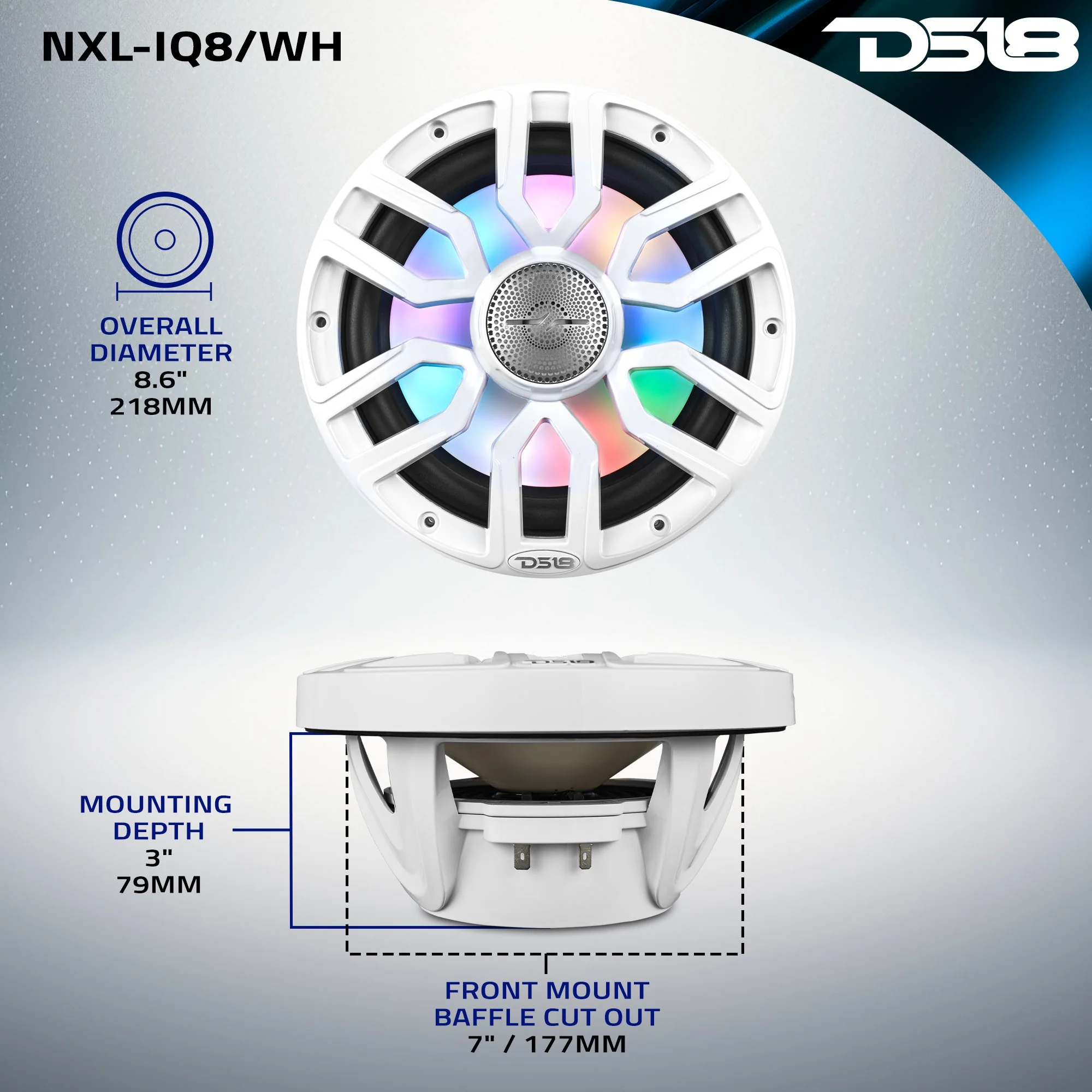 NXL 8" 2-Way Coaxial Marine Speaker With Digital Led Lights And Bullet Tweeter 175 Watts 4-Ohm - Image 10