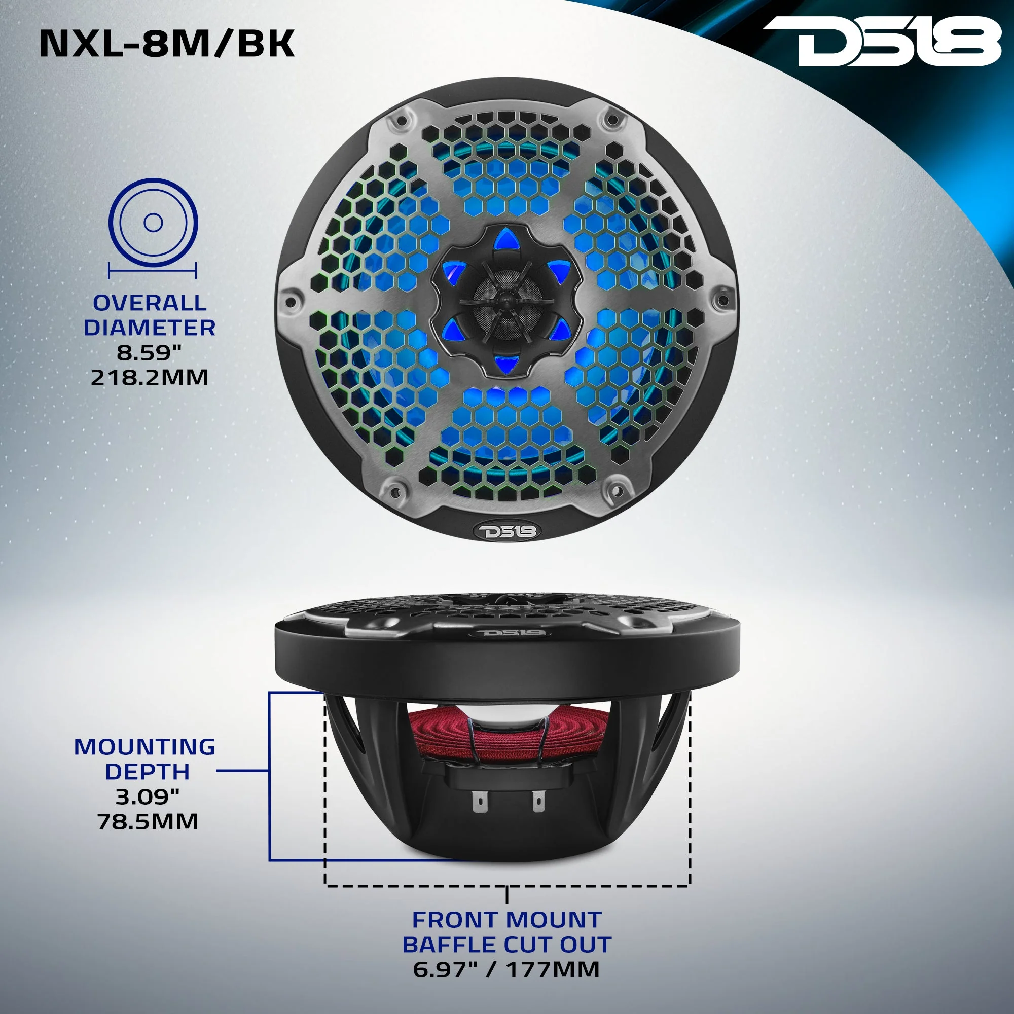 NXL 8" 2-Way Coaxial Marine Speaker With LED RGB Lights 125 Watts Rms 4-Ohm - Image 10