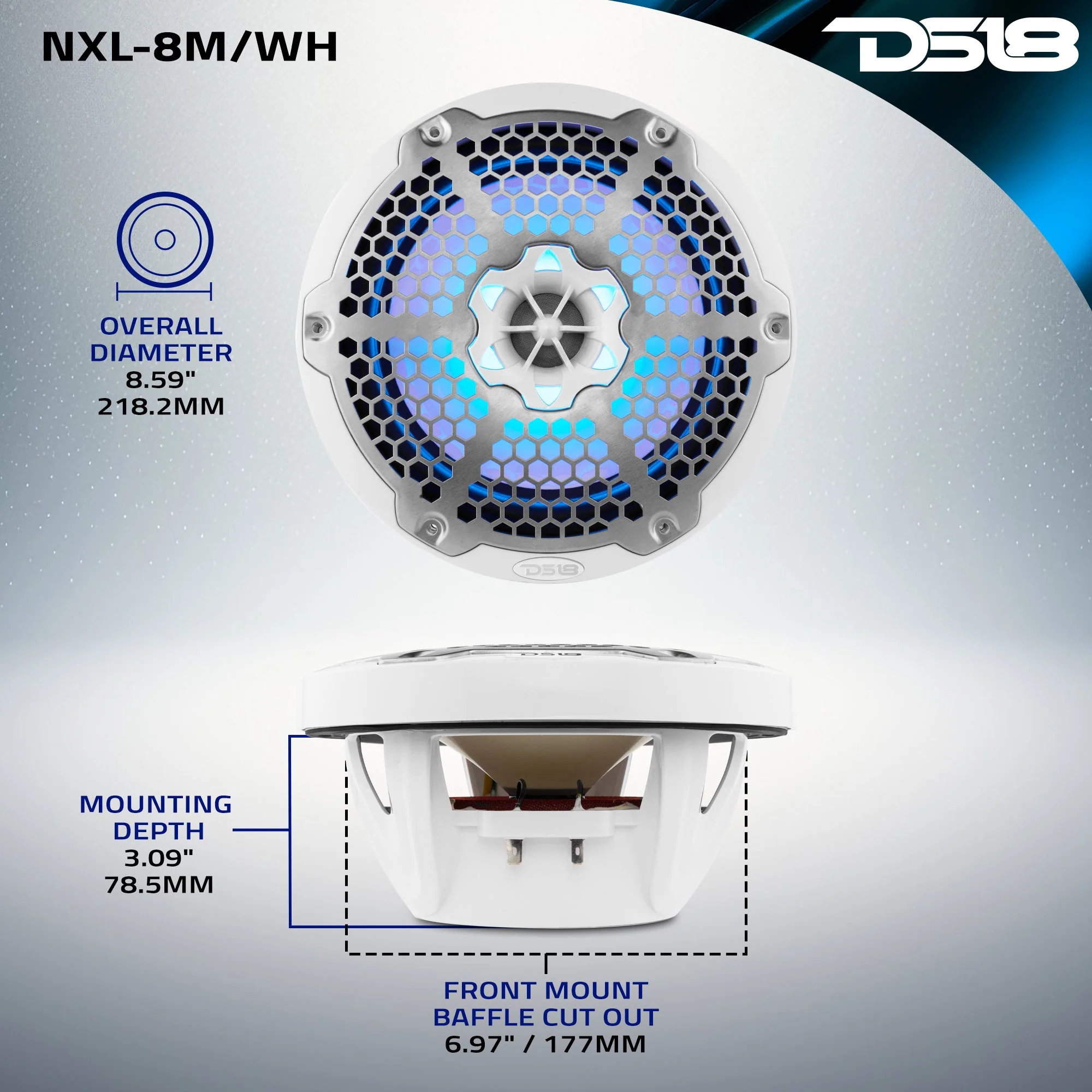NXL 8" 2-Way Coaxial Marine Speaker With LED RGB Lights 125 Watts Rms 4-Ohm - Image 11