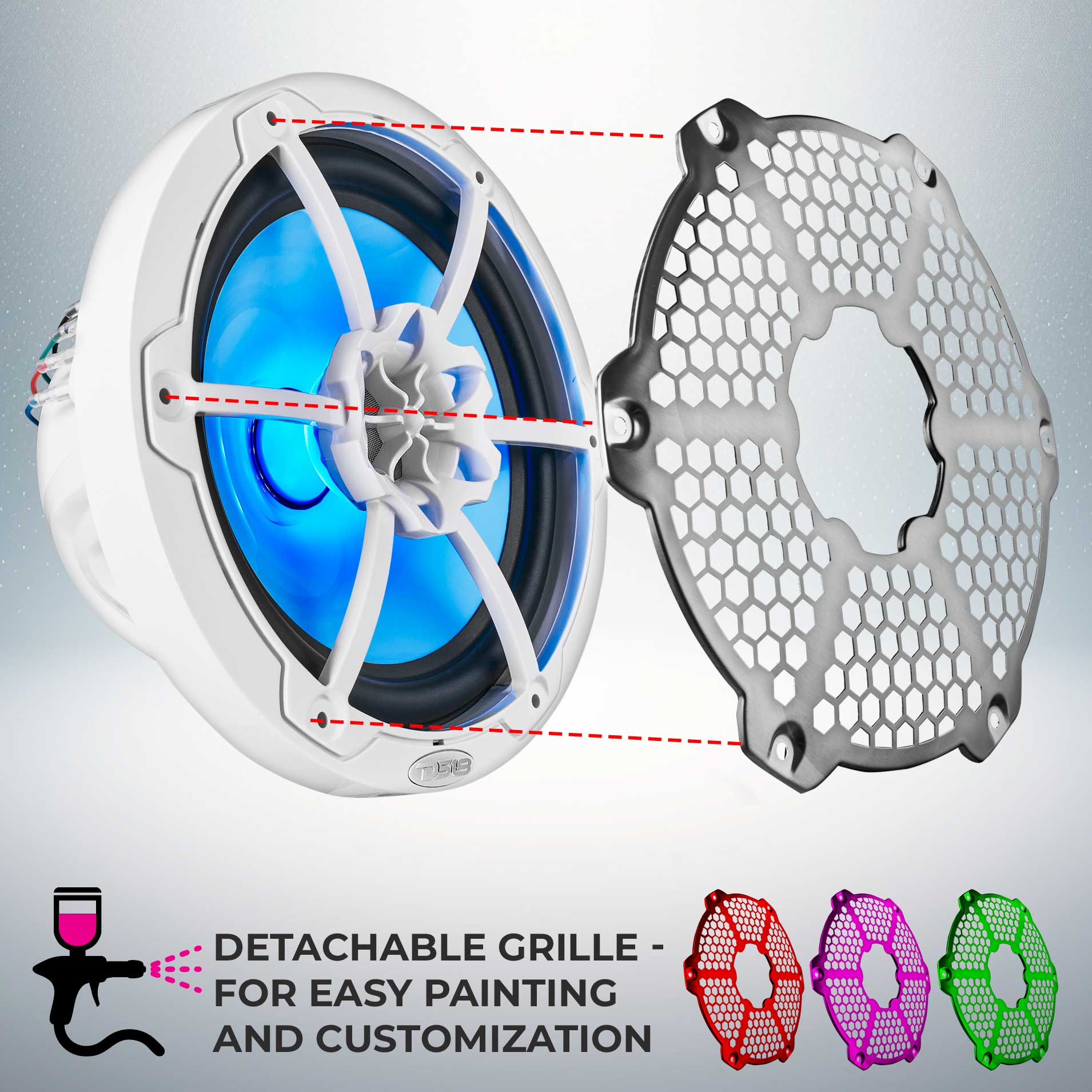 NXL 8" 2-Way Coaxial Marine Speaker With LED RGB Lights 125 Watts Rms 4-Ohm - Image 2