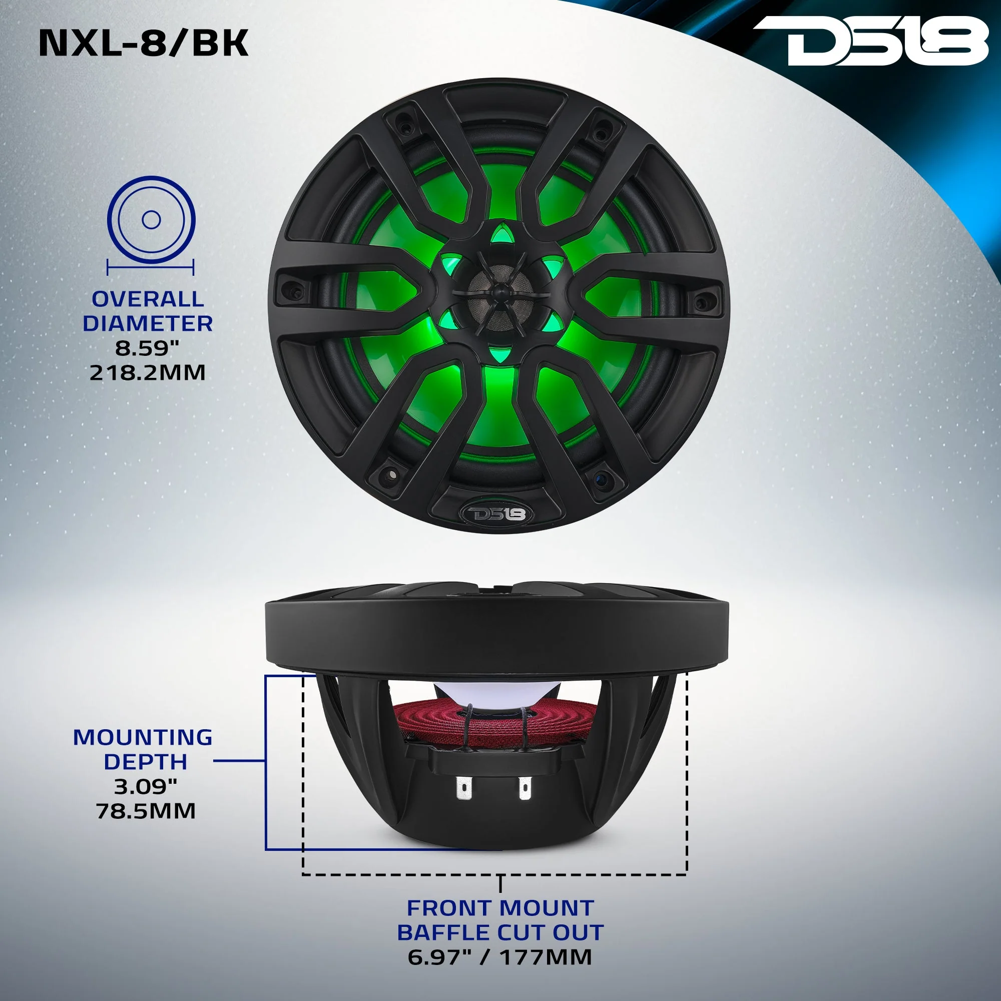 NXL 8" 2-Way Coaxial Marine Speaker With LED RGB Lights 125 Watts Rms 4-Ohm - Black - Image 9