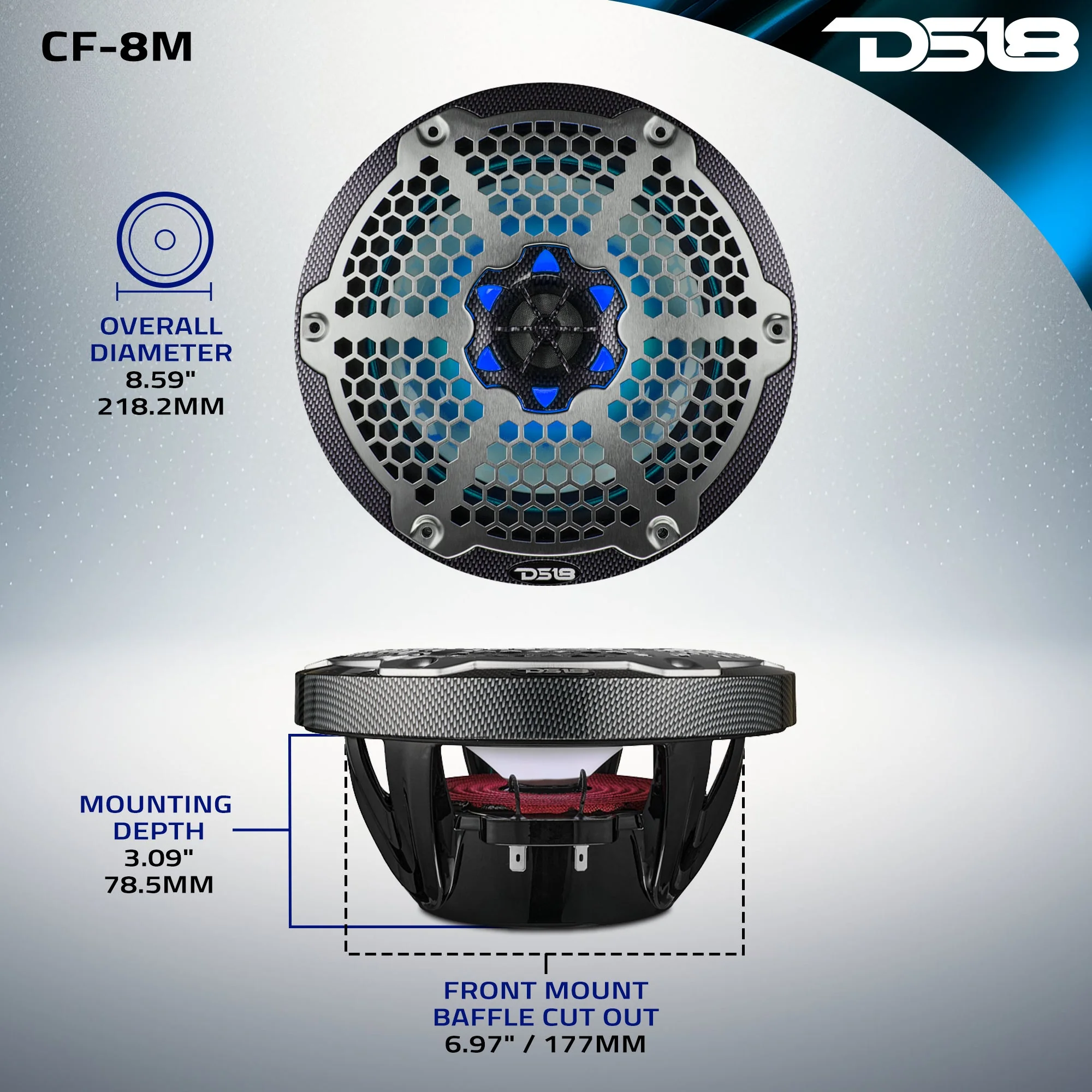 NXL 8" 2-Way Coaxial Marine Speaker With LED RGB Lights 125 Watts Rms 4-Ohm - Black Carbon Fiber - Image 11