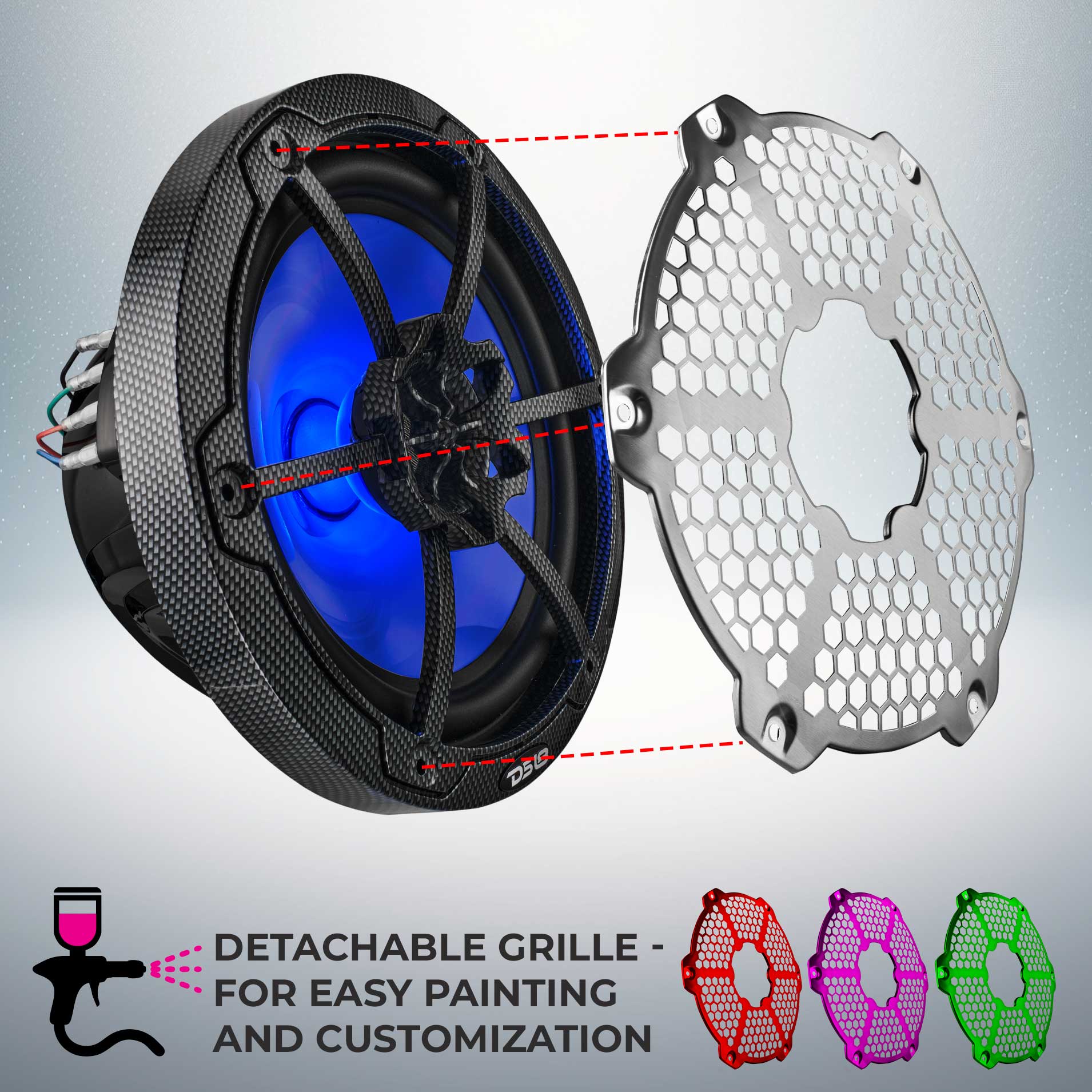 NXL 8" 2-Way Coaxial Marine Speaker With LED RGB Lights 125 Watts Rms 4-Ohm - Black Carbon Fiber - Image 2