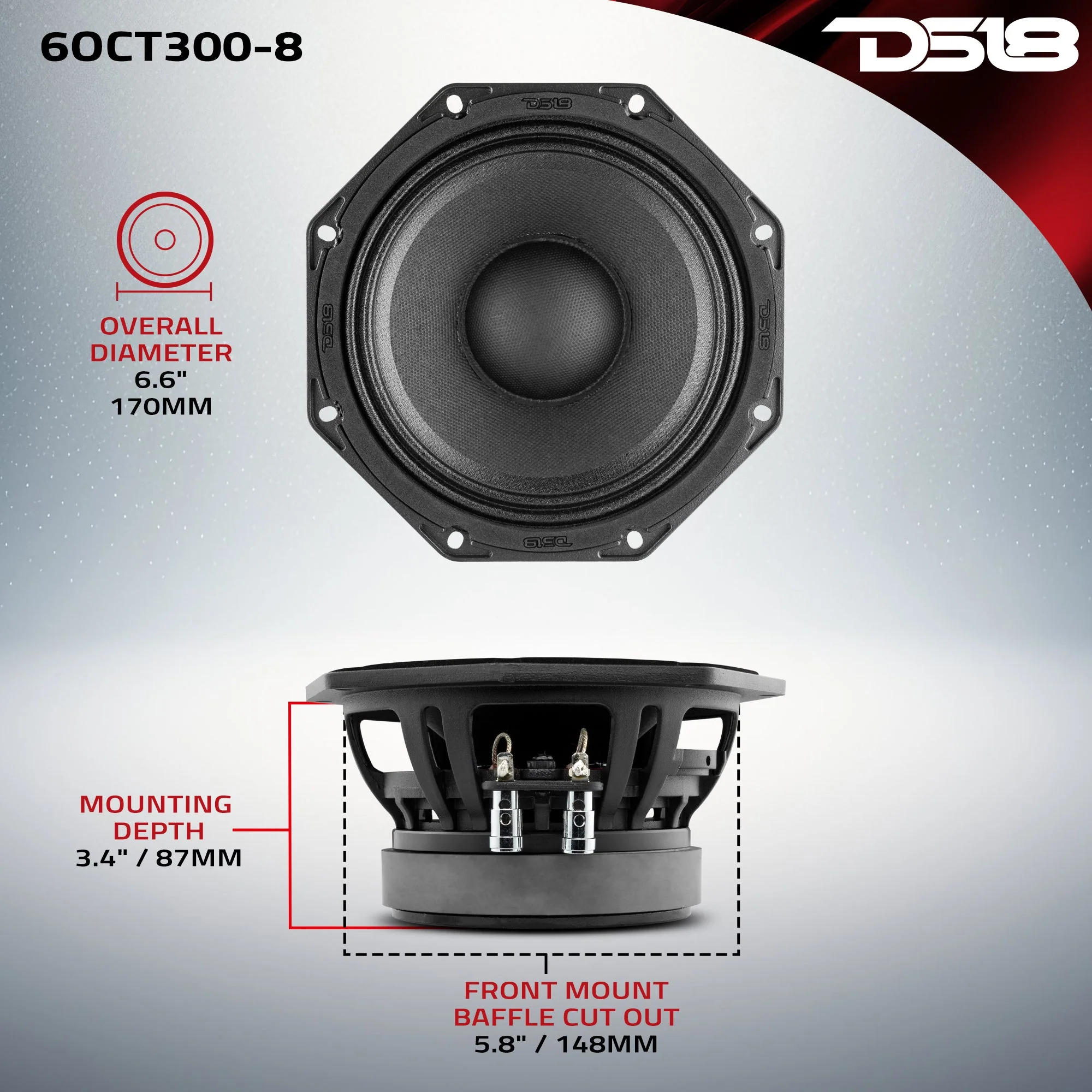 Octagonal 6.5" Mid-Range Loudspeaker 300 Watts Rms 8-Ohm - Image 7