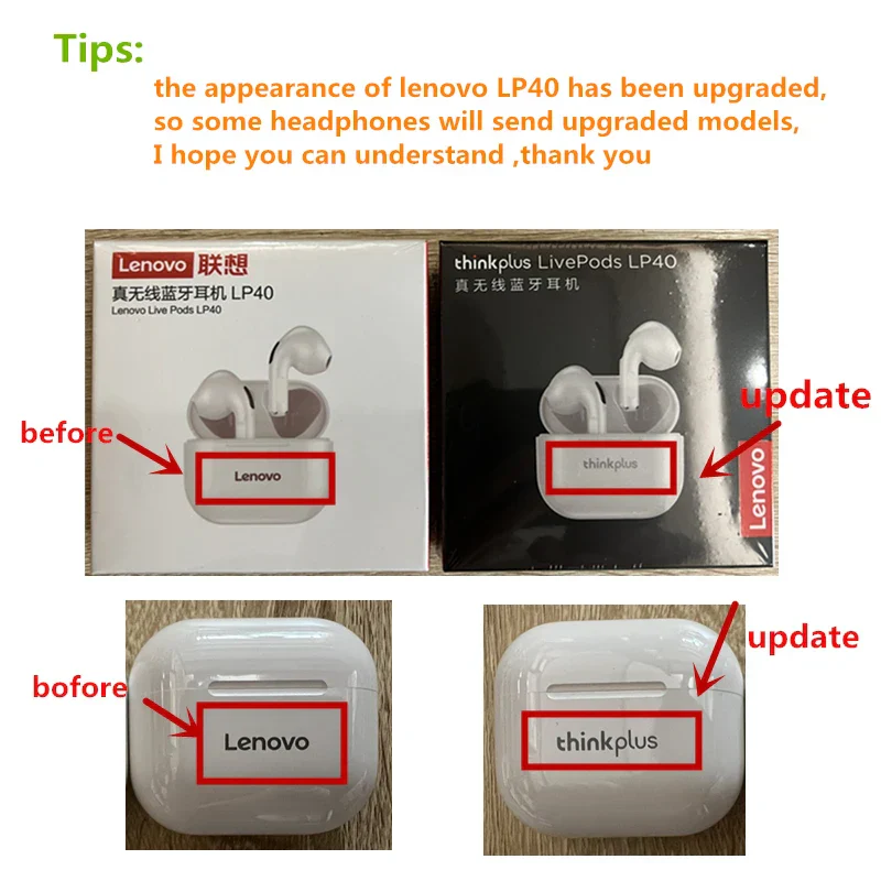 Original Lenovo LP40 wireless headphones TWS Bluetooth Earphones Touch Control Sport Headset Stereo Earbuds For Phone Android - Image 6