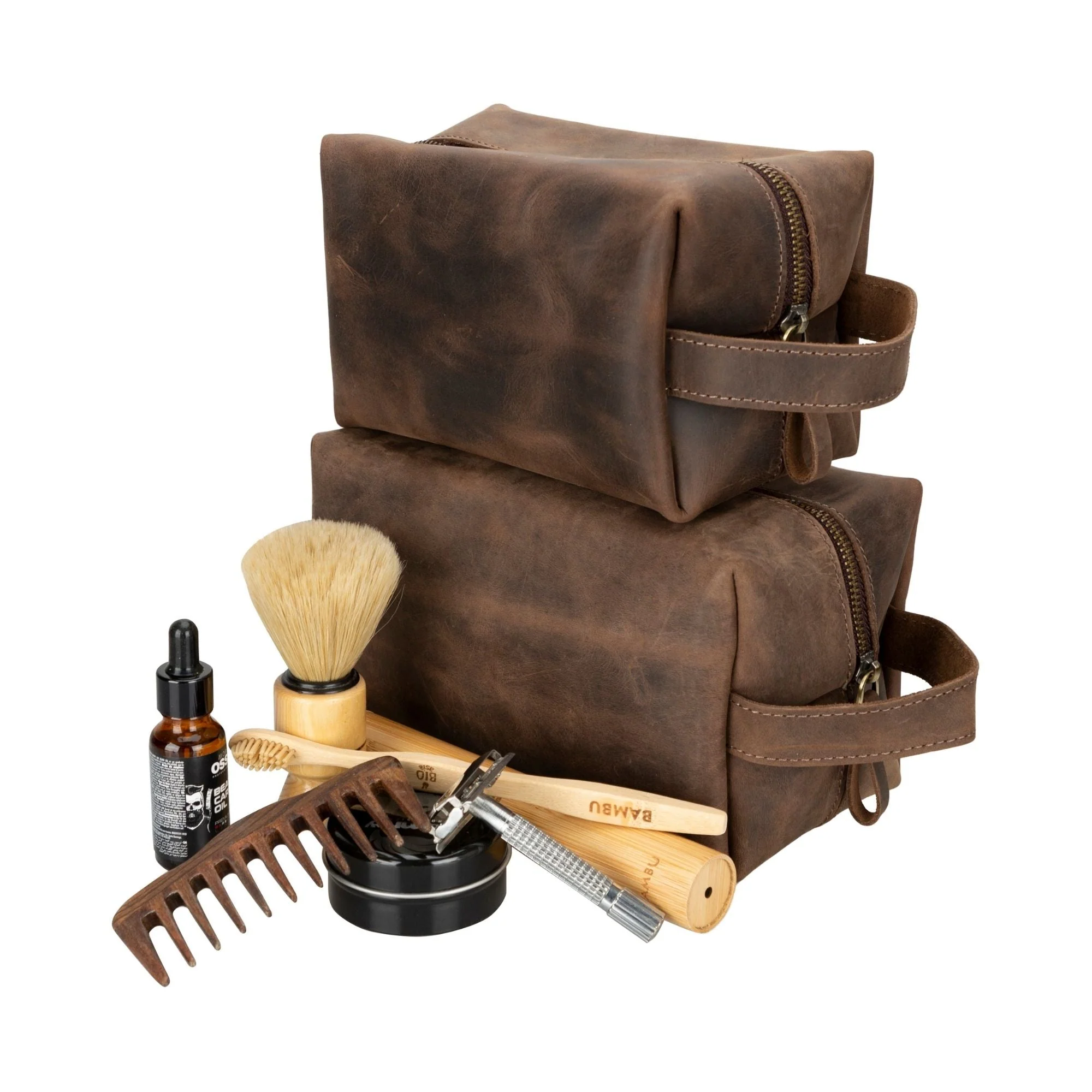 Oswego Men's Leather Dopp Kit & Small Travel Handbag - Image 16