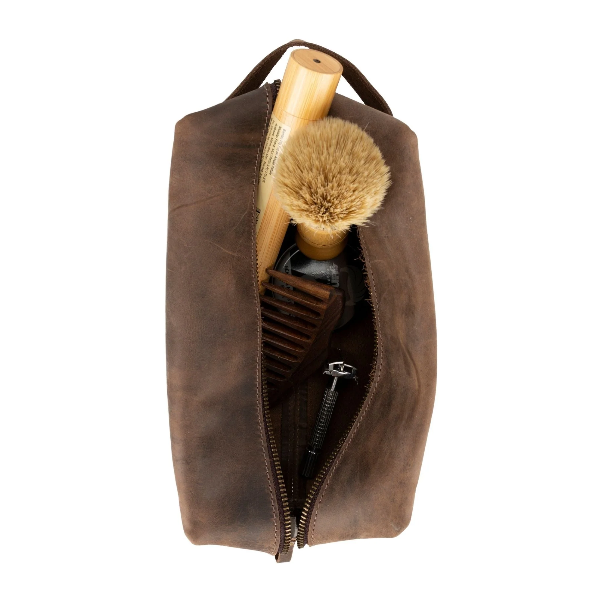Oswego Men's Leather Dopp Kit & Small Travel Handbag - Image 17