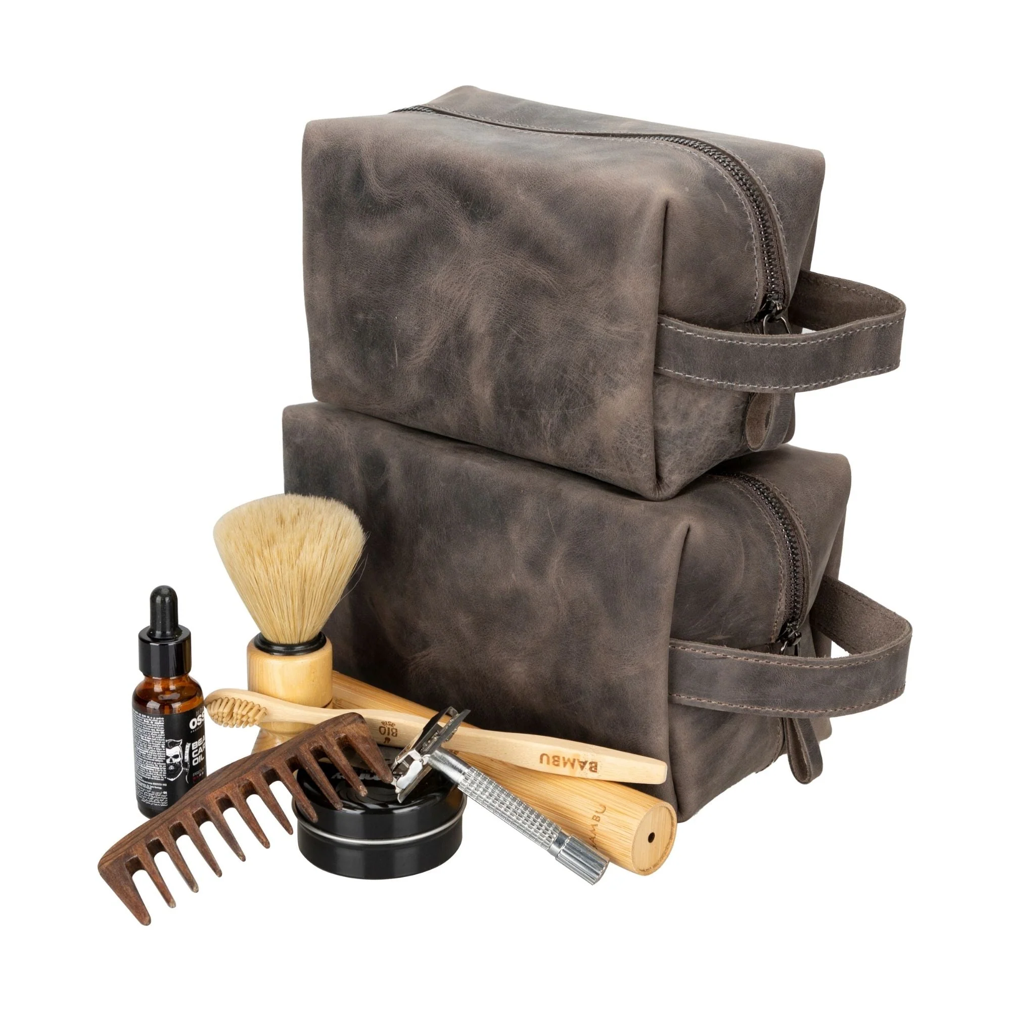 Oswego Men's Leather Dopp Kit & Small Travel Handbag - Image 24