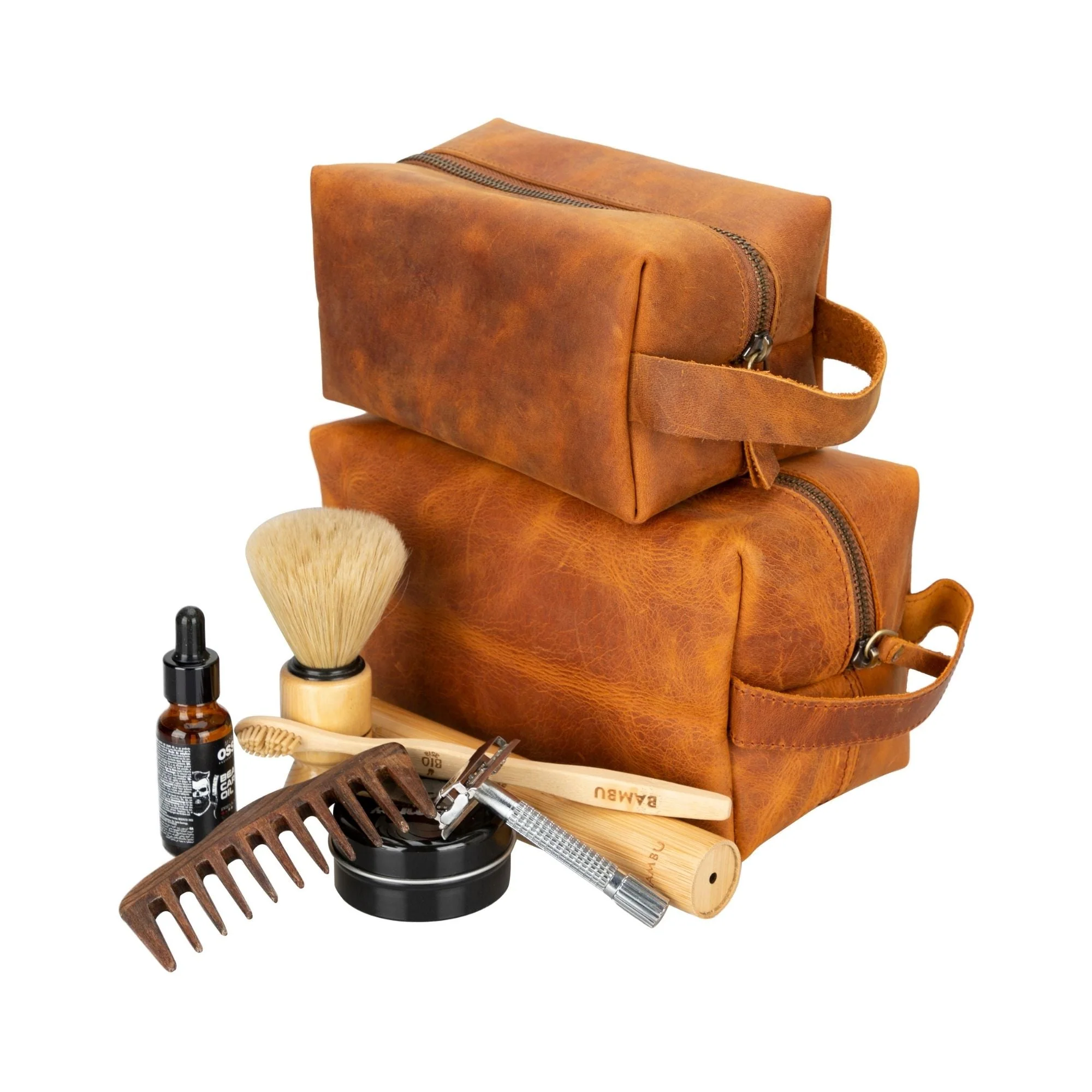 Oswego Men's Leather Dopp Kit & Small Travel Handbag - Image 32