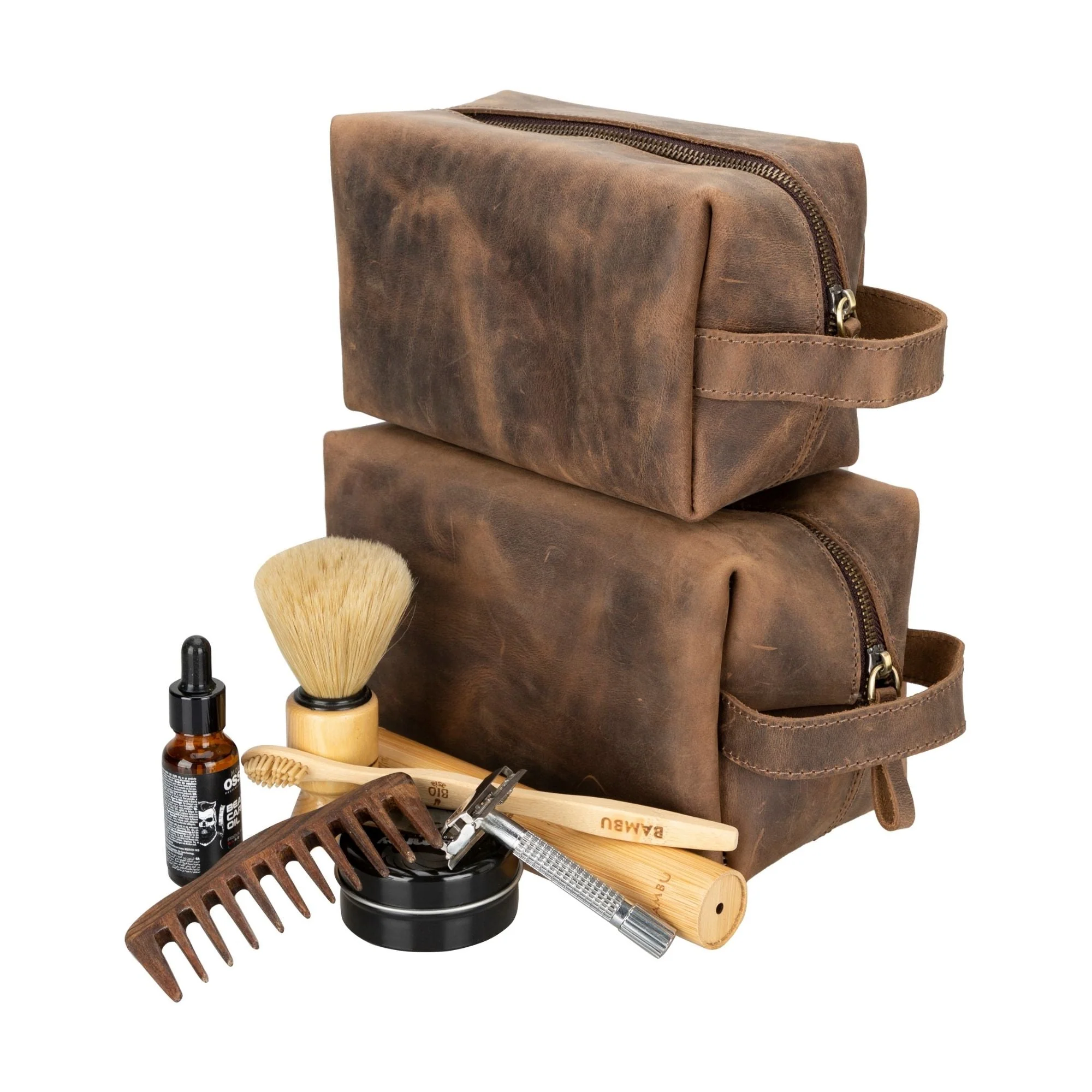 Oswego Men's Leather Dopp Kit & Small Travel Handbag - Image 40