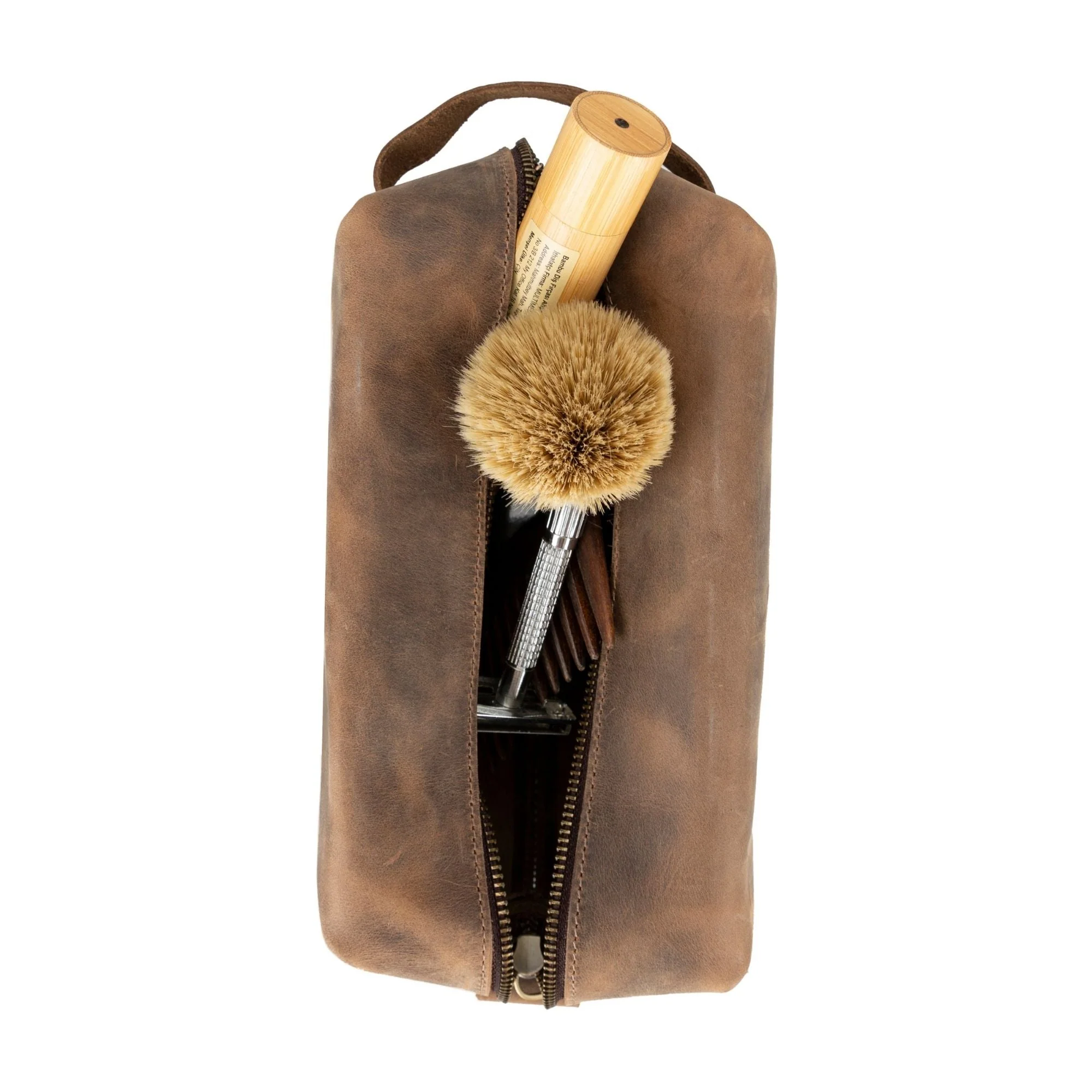 Oswego Men's Leather Dopp Kit & Small Travel Handbag - Image 42
