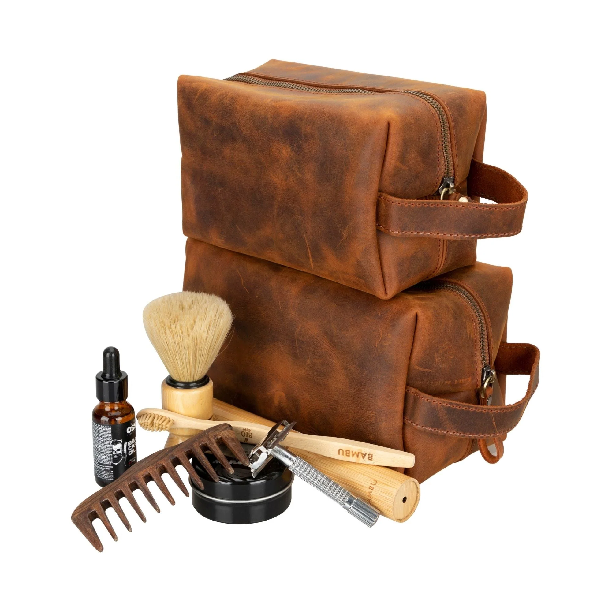 Oswego Men's Leather Dopp Kit & Small Travel Handbag - Image 48