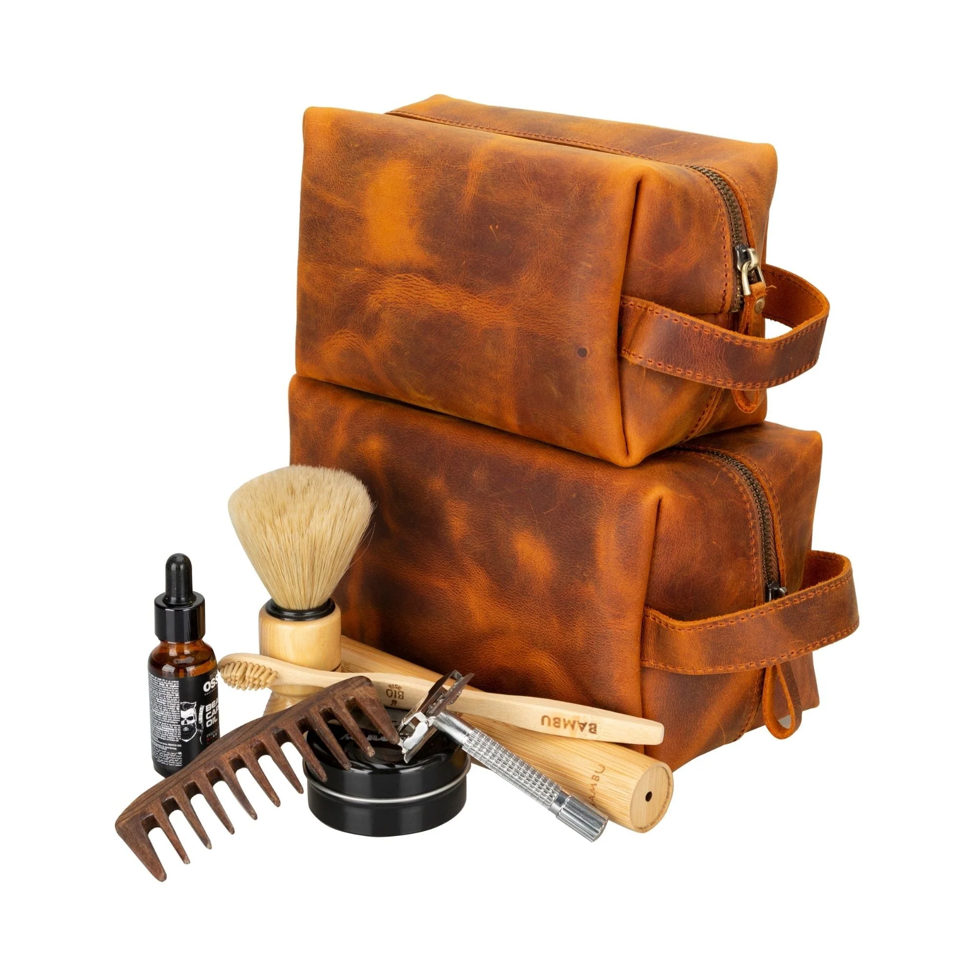 Oswego Men's Leather Dopp Kit & Small Travel Handbag - Image 56