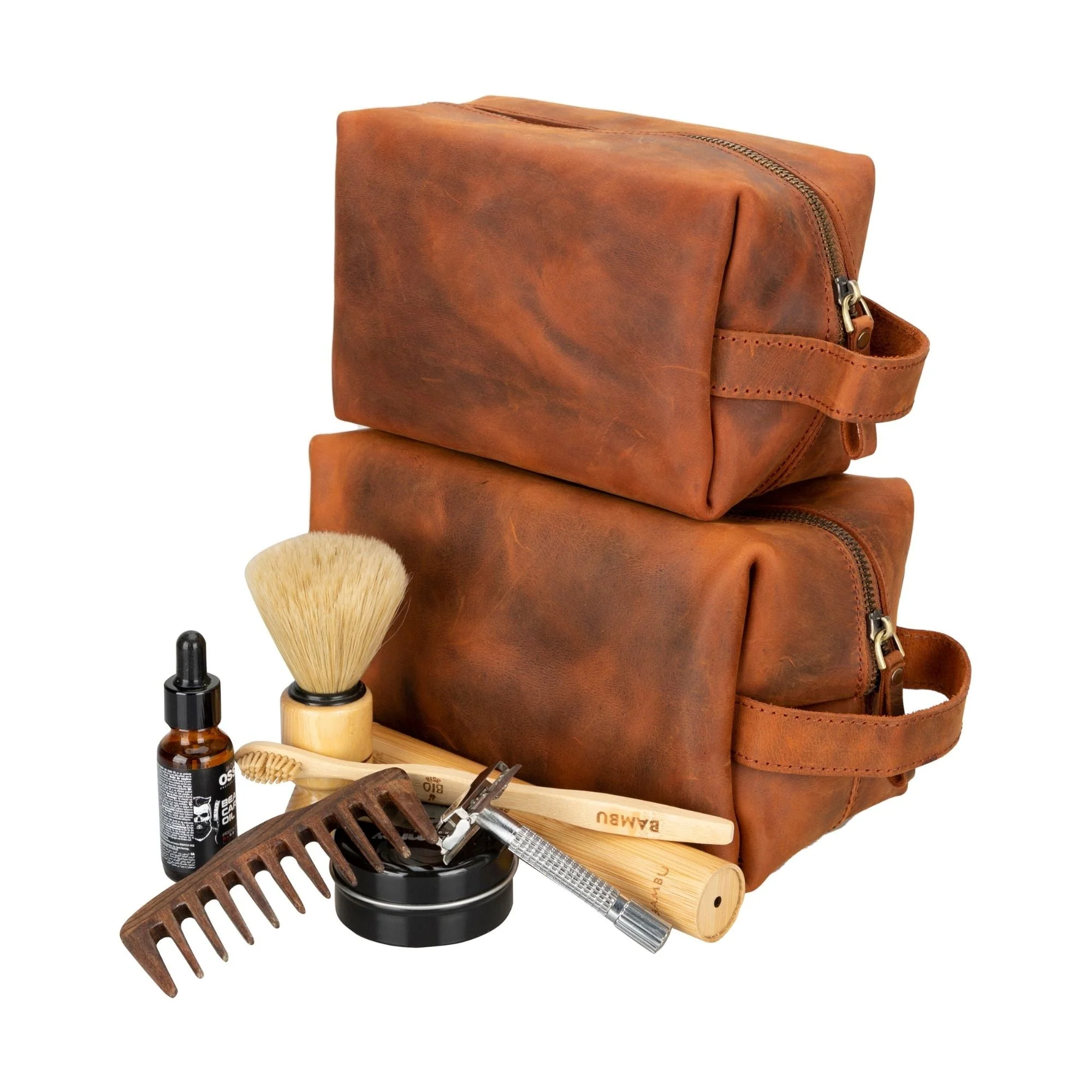 Oswego Men's Leather Dopp Kit & Small Travel Handbag - Image 64