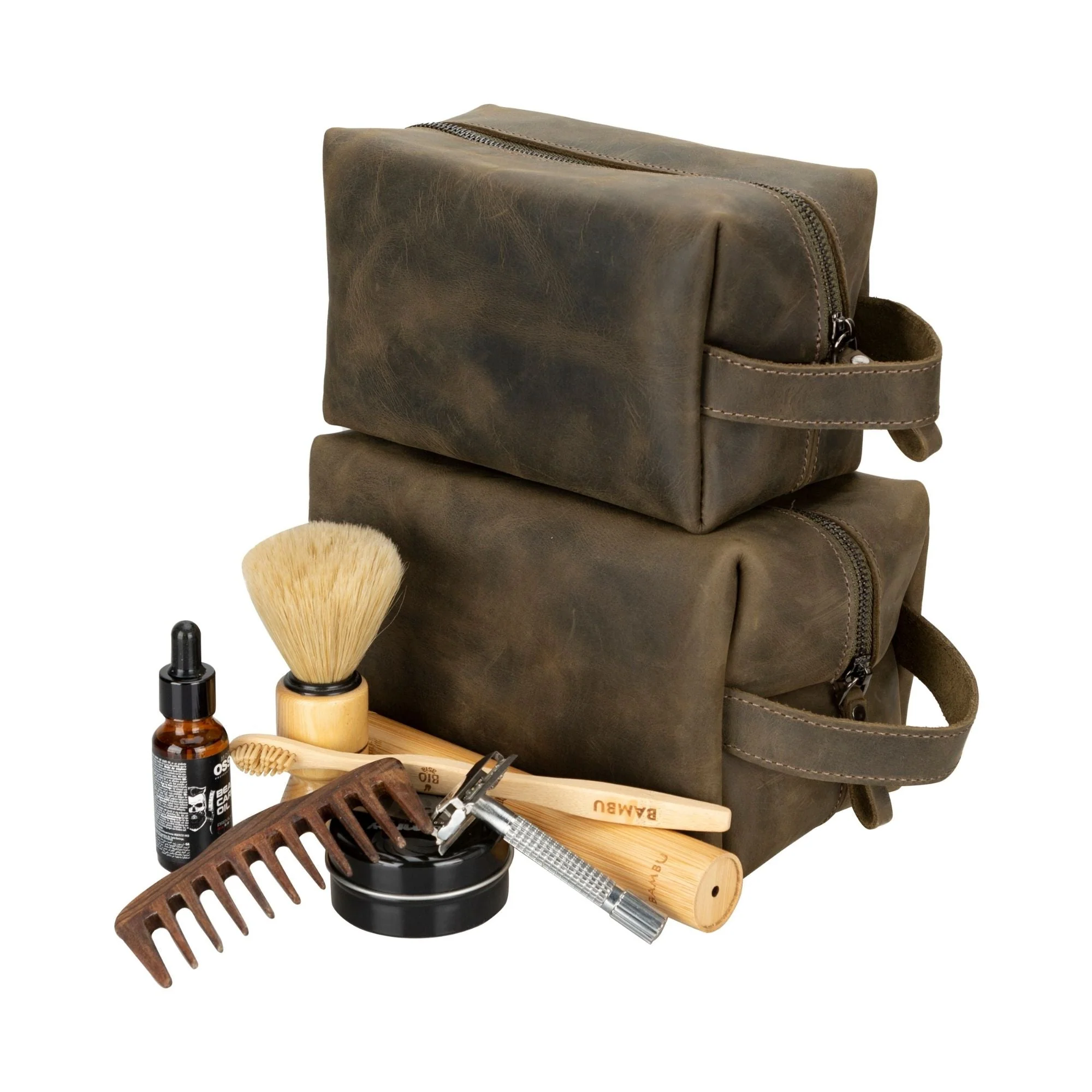 Oswego Men's Leather Dopp Kit & Small Travel Handbag - Image 73