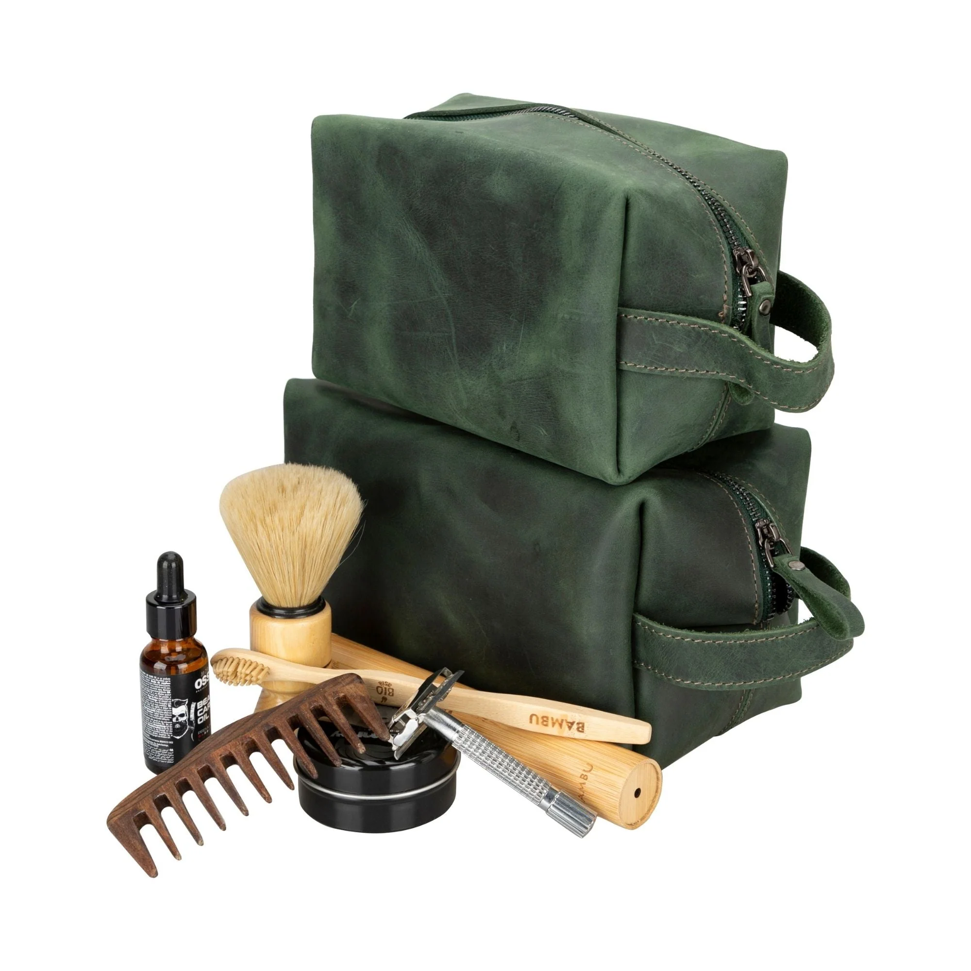 Oswego Men's Leather Dopp Kit & Small Travel Handbag - Image 8