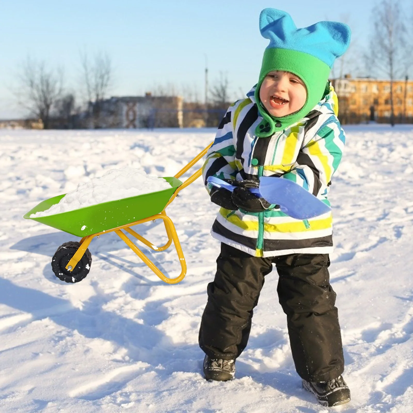 Outdoor Garden Backyard Play Toy Kids Metal Wheelbarrow-Light Green - Image 5