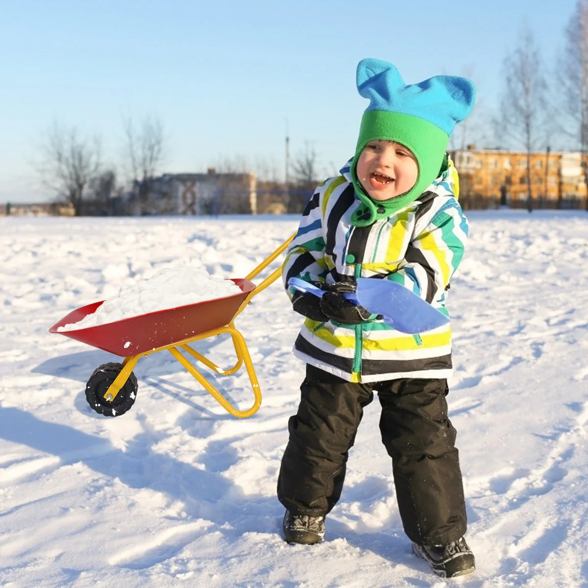 Outdoor Garden Backyard Play Toy Kids Metal Wheelbarrow-Red - Image 5