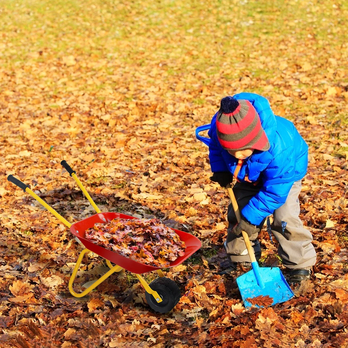 Outdoor Garden Backyard Play Toy Kids Metal Wheelbarrow-Red - Image 7