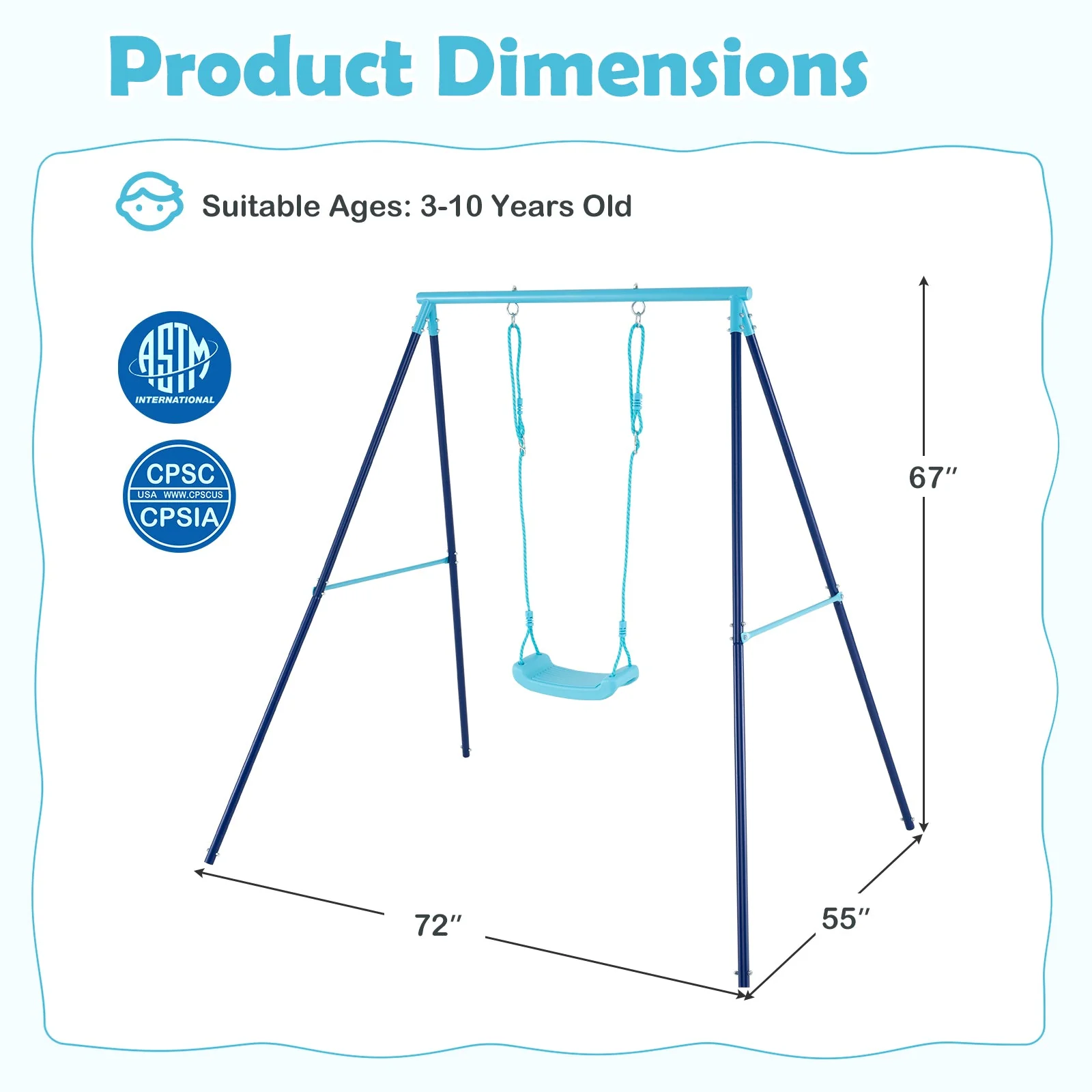 Outdoor Heavy Duty Metal Toddler Swing Set with Stand-Blue - Image 5