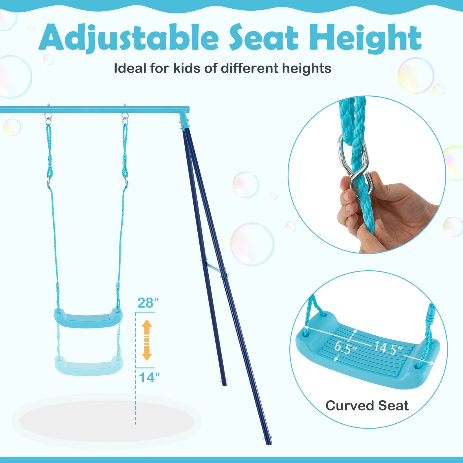 Outdoor Heavy Duty Metal Toddler Swing Set with Stand-Blue - Image 6