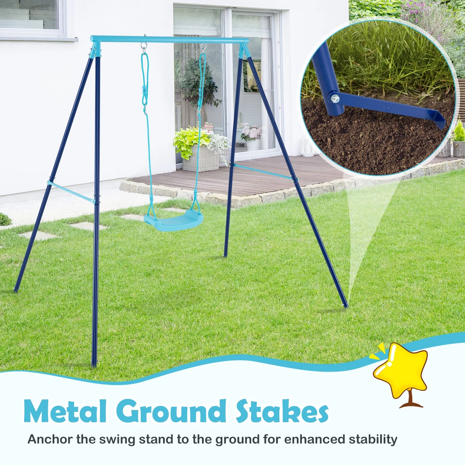 Outdoor Heavy Duty Metal Toddler Swing Set with Stand-Blue - Image 7