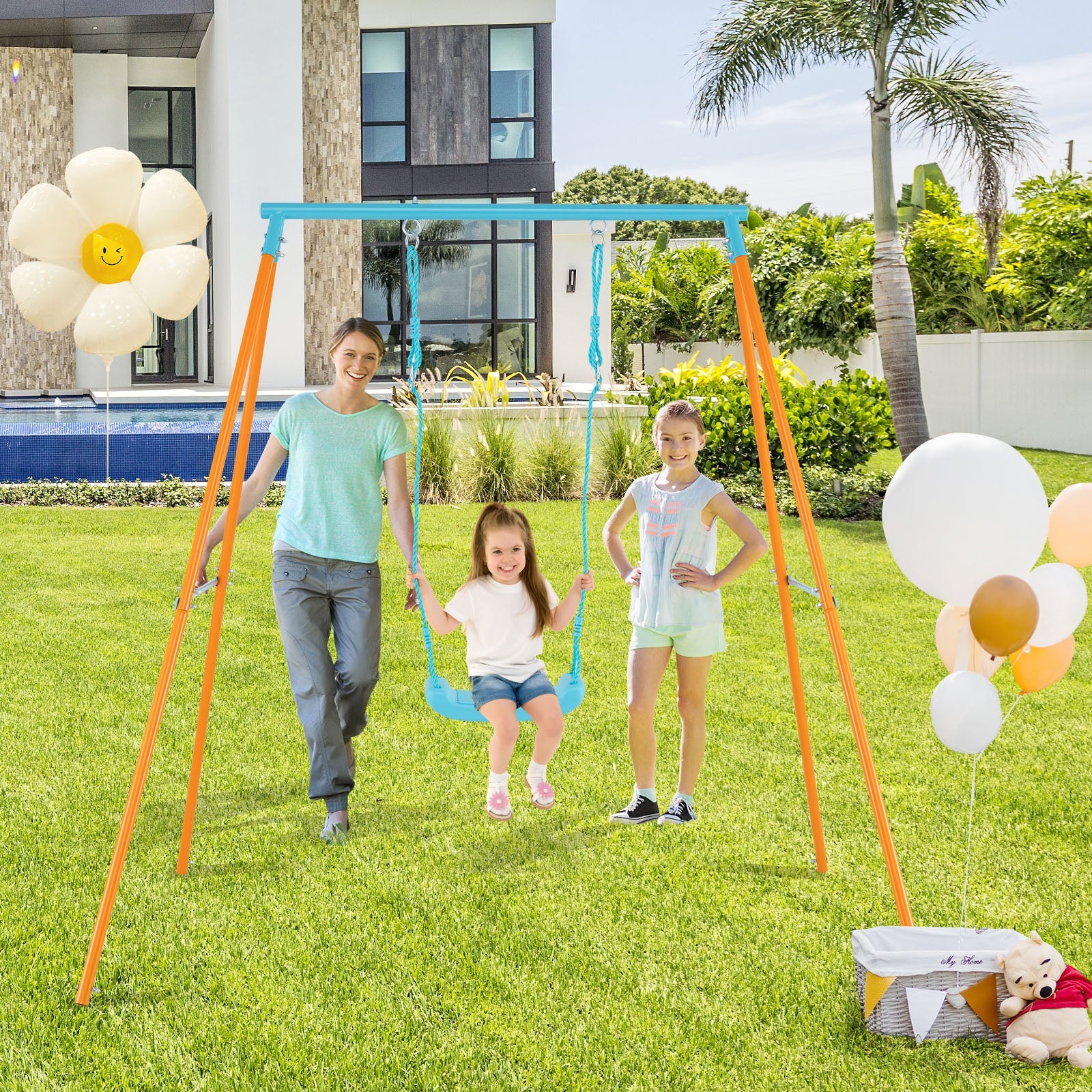 Outdoor Heavy Duty Metal Toddler Swing Set with Stand-Orange - Image 2