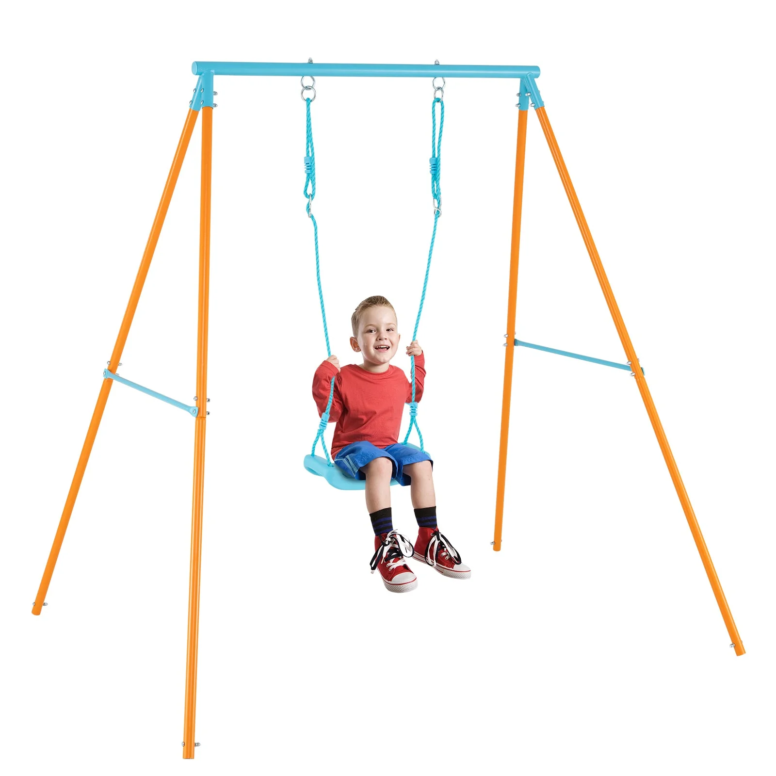 Outdoor Heavy Duty Metal Toddler Swing Set with Stand-Orange - Image 4