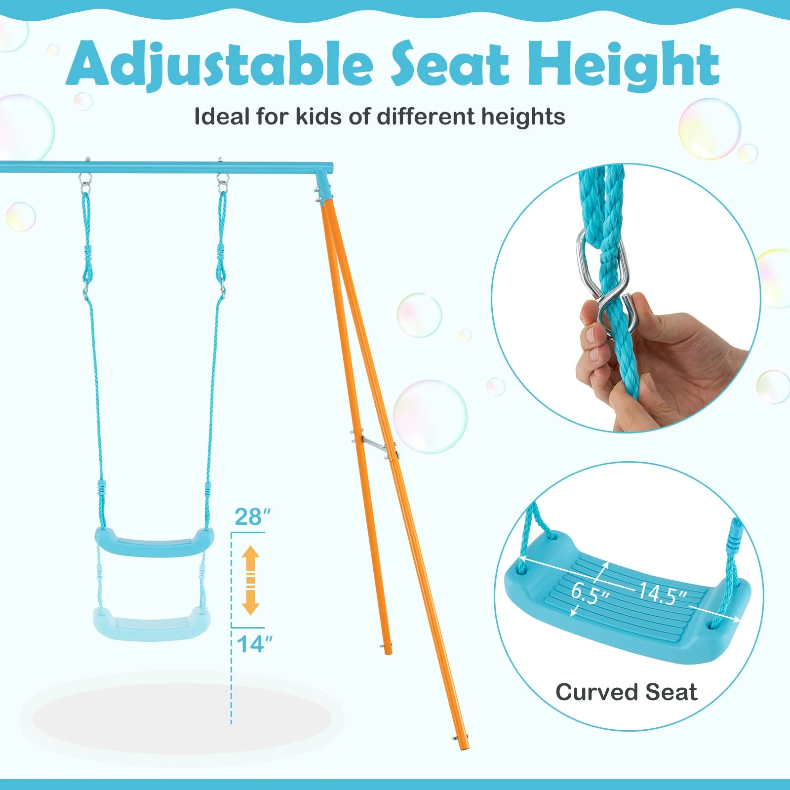 Outdoor Heavy Duty Metal Toddler Swing Set with Stand-Orange - Image 6