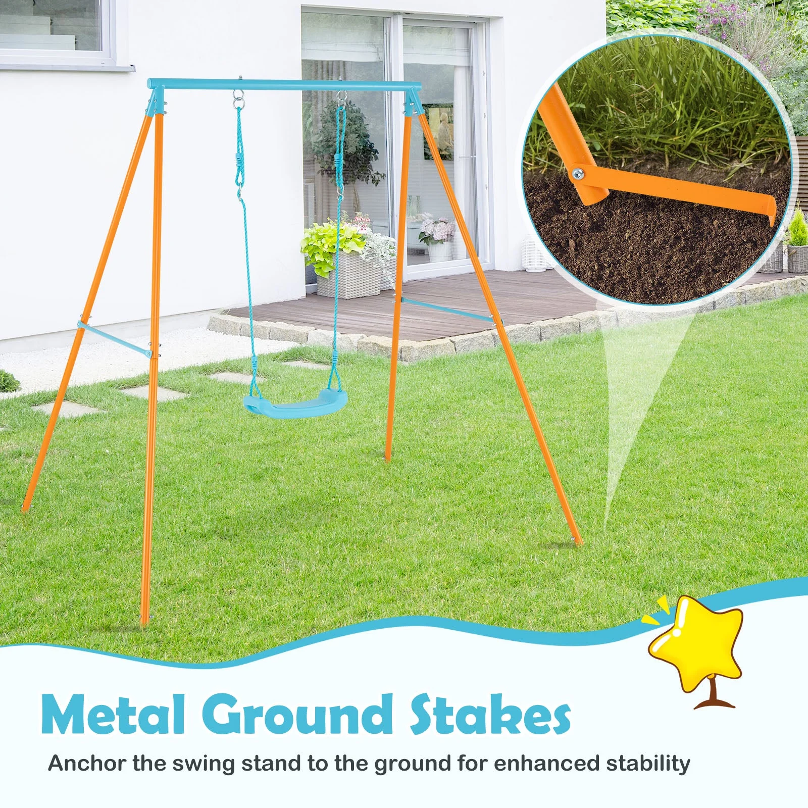 Outdoor Heavy Duty Metal Toddler Swing Set with Stand-Orange - Image 7