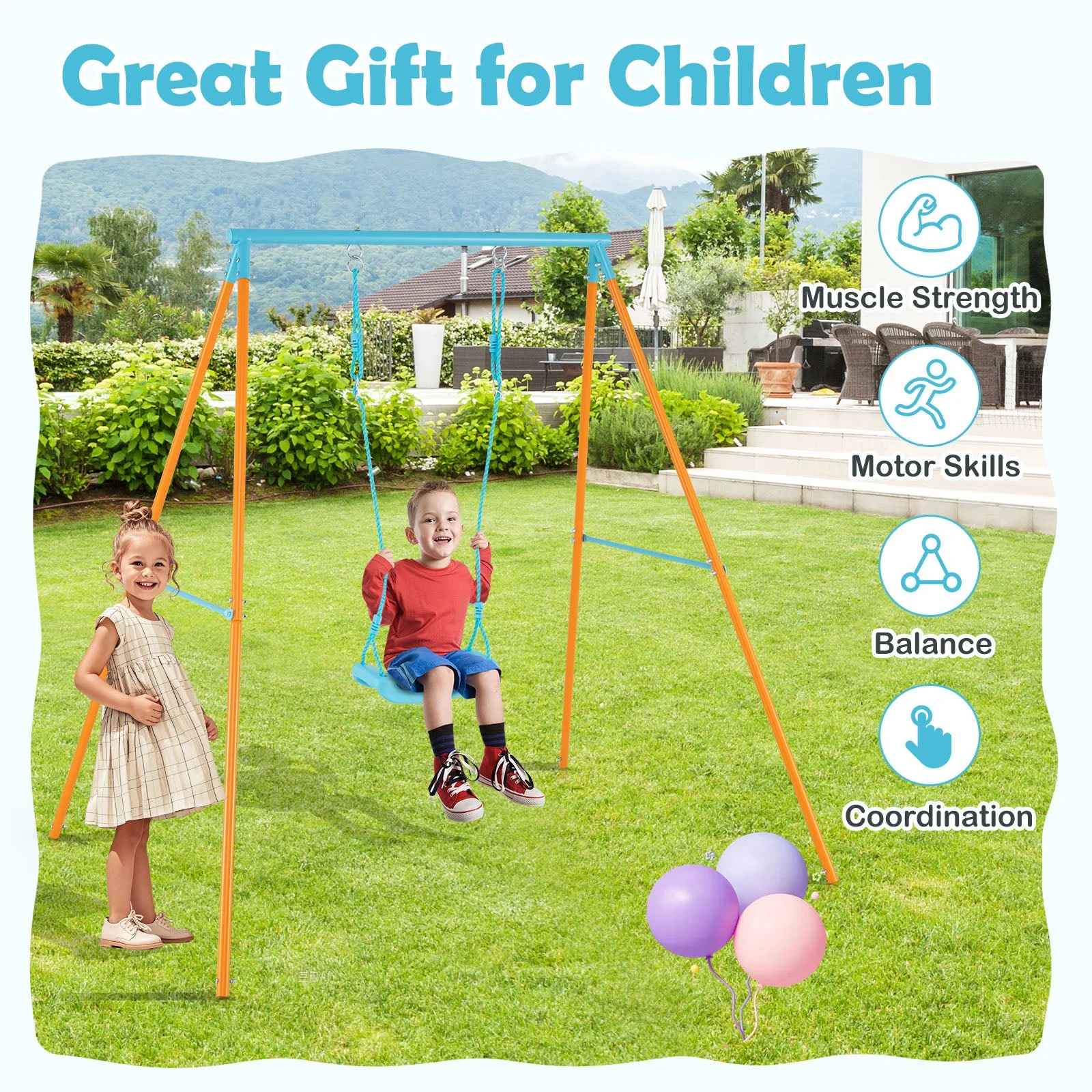 Outdoor Heavy Duty Metal Toddler Swing Set with Stand-Orange - Image 8