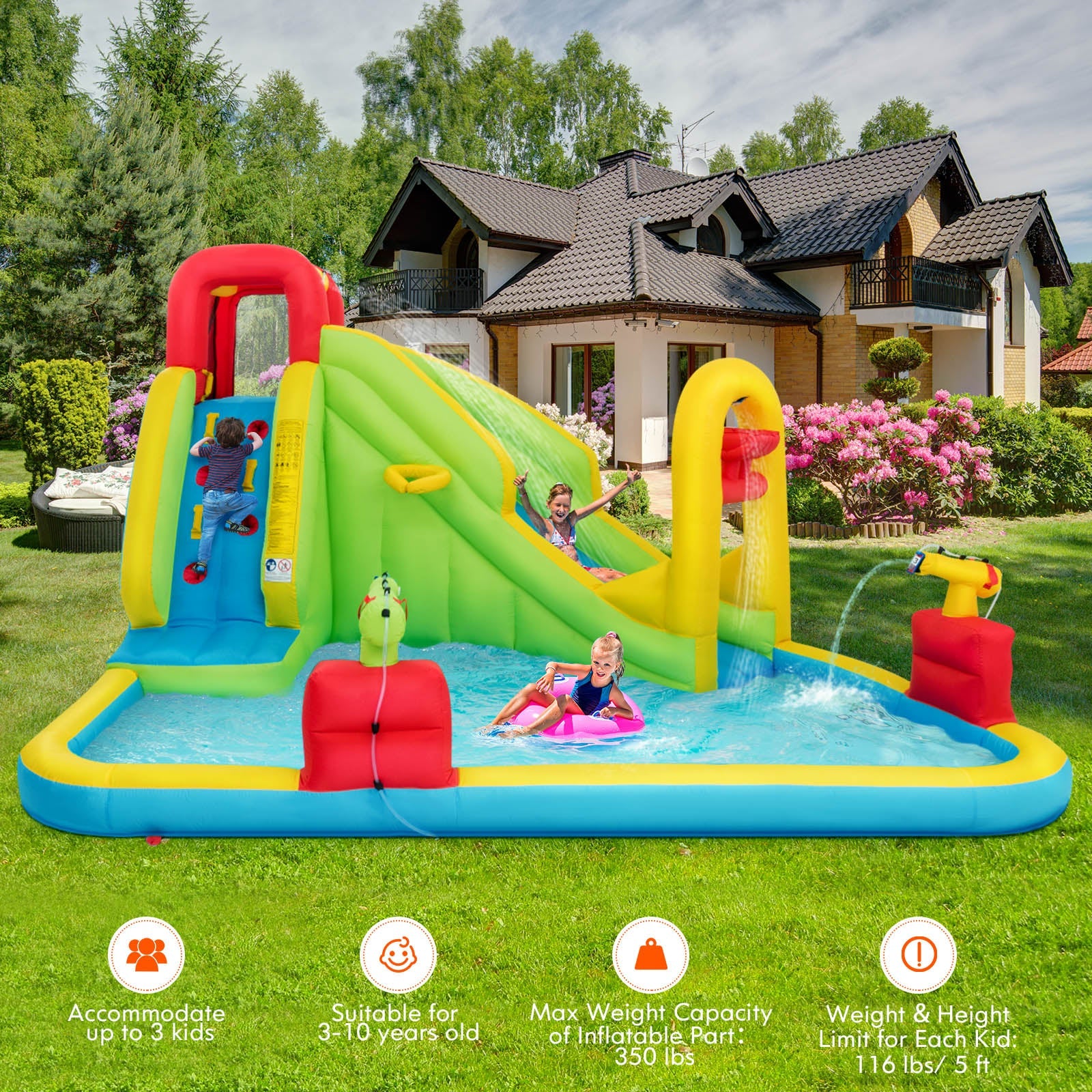 Outdoor Inflatable Water Bounce House with 480W Blower - Image 5