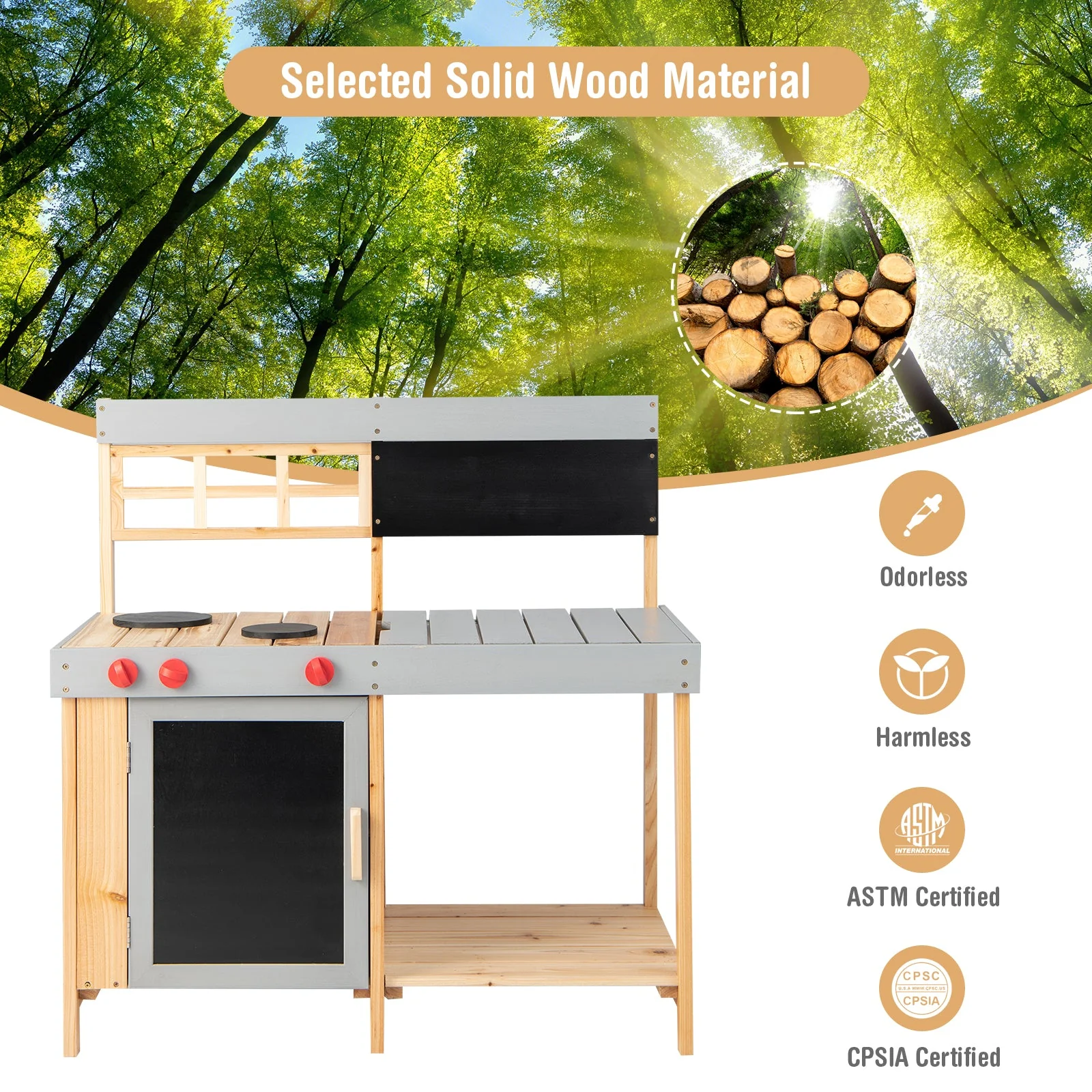 Outdoor Kid's Mud Kitchen Set with Detachable Water Box for Toddlers Over 3 - Image 7