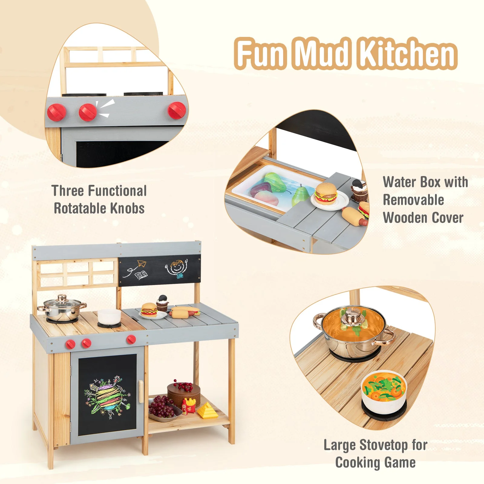 Outdoor Kid's Mud Kitchen Set with Detachable Water Box for Toddlers Over 3 - Image 8