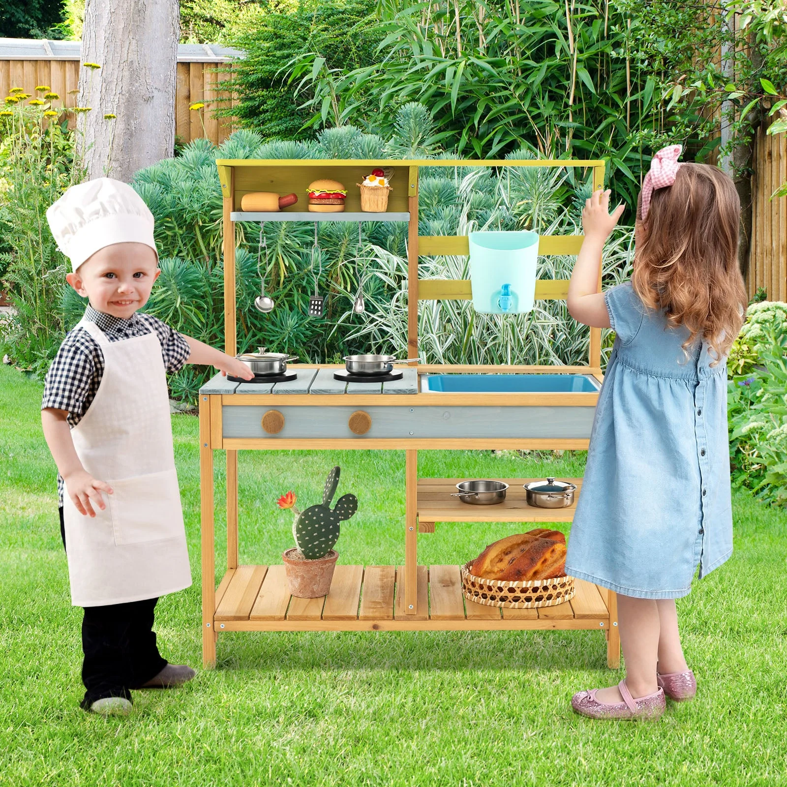 Outdoor Kids Mud Kitchen with Faucet and Water Box - Image 2