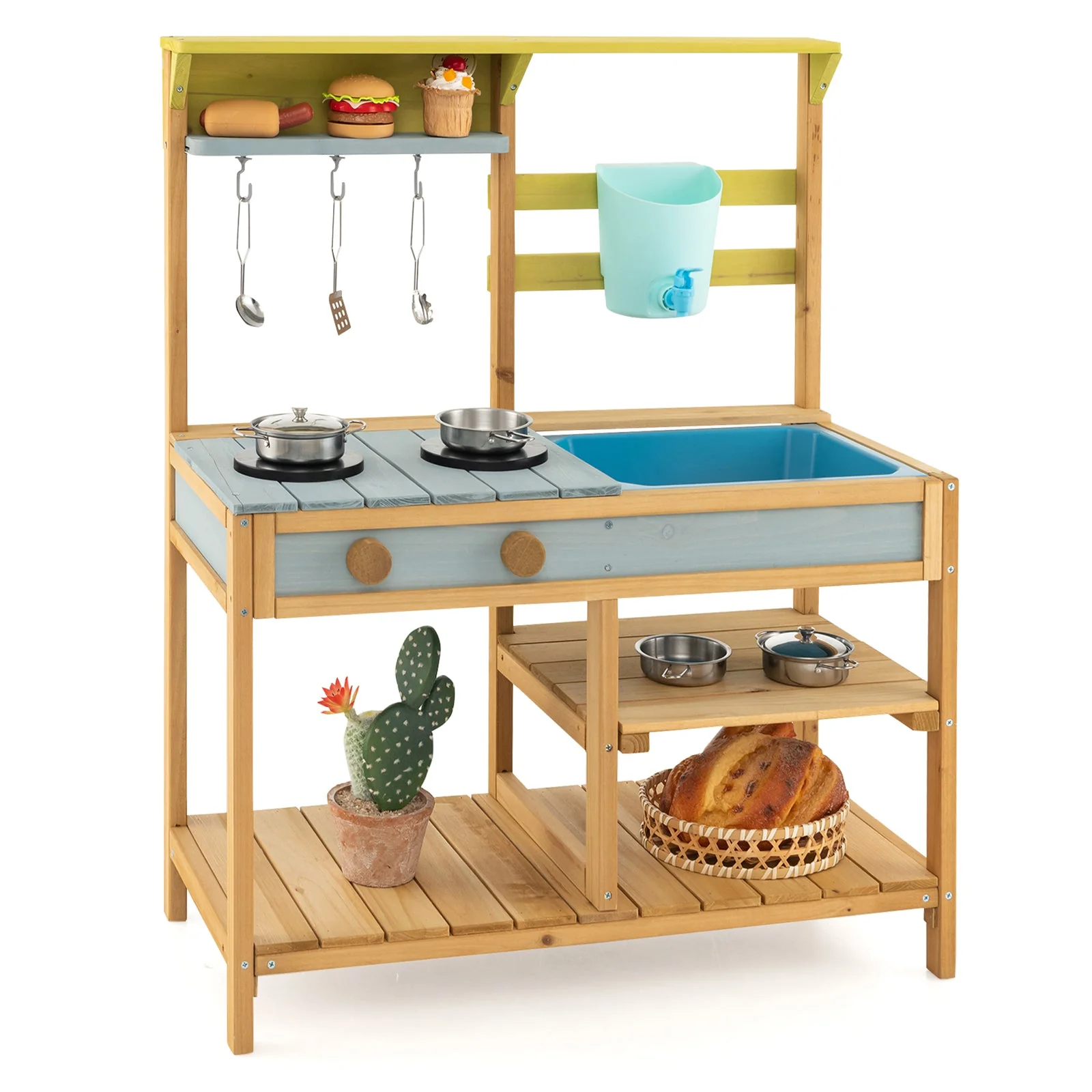 Outdoor Kids Mud Kitchen with Faucet and Water Box - Image 3
