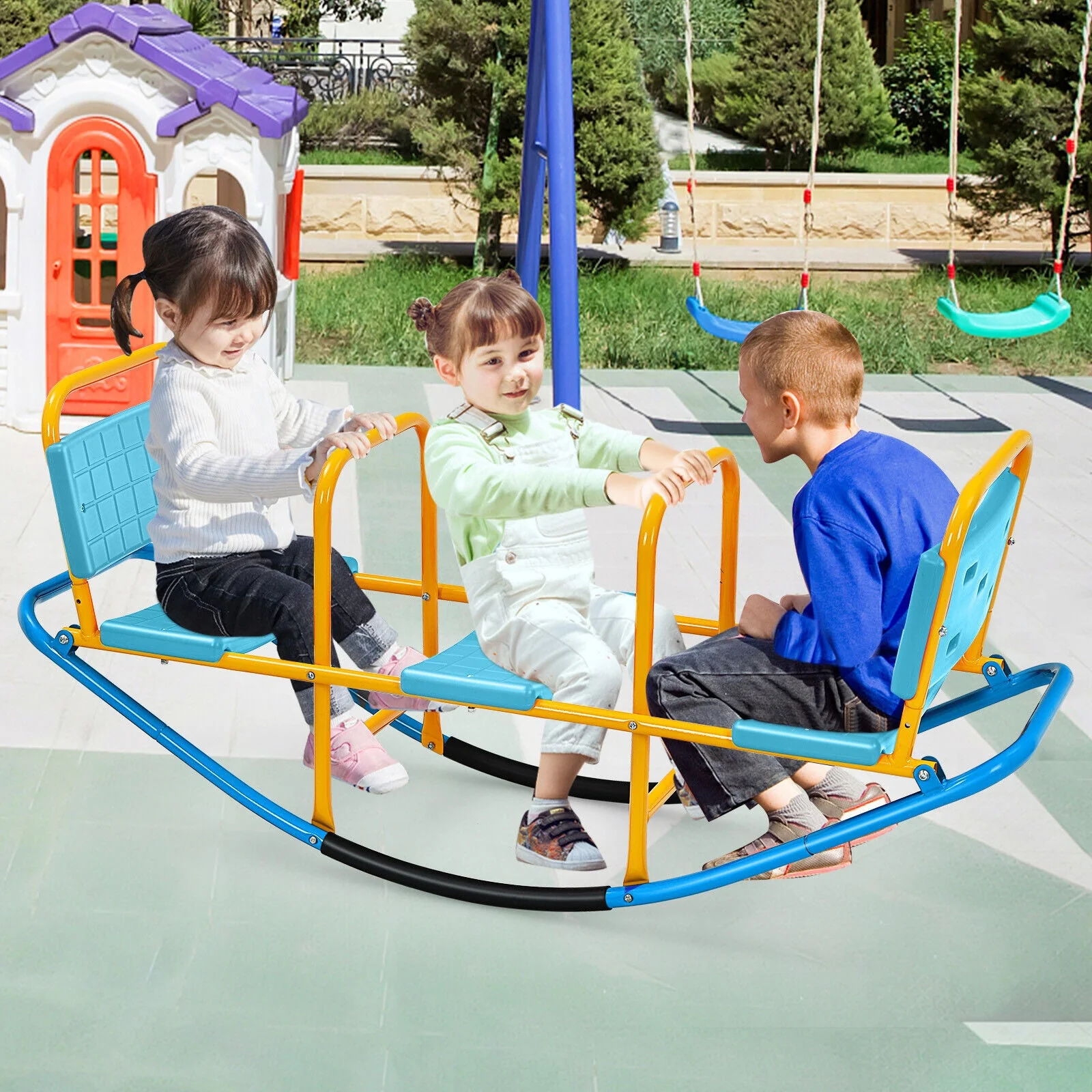 Outdoor Kids Seesaw Swivel Teeter for 3 to 8 Years Old-Blue - Image 2