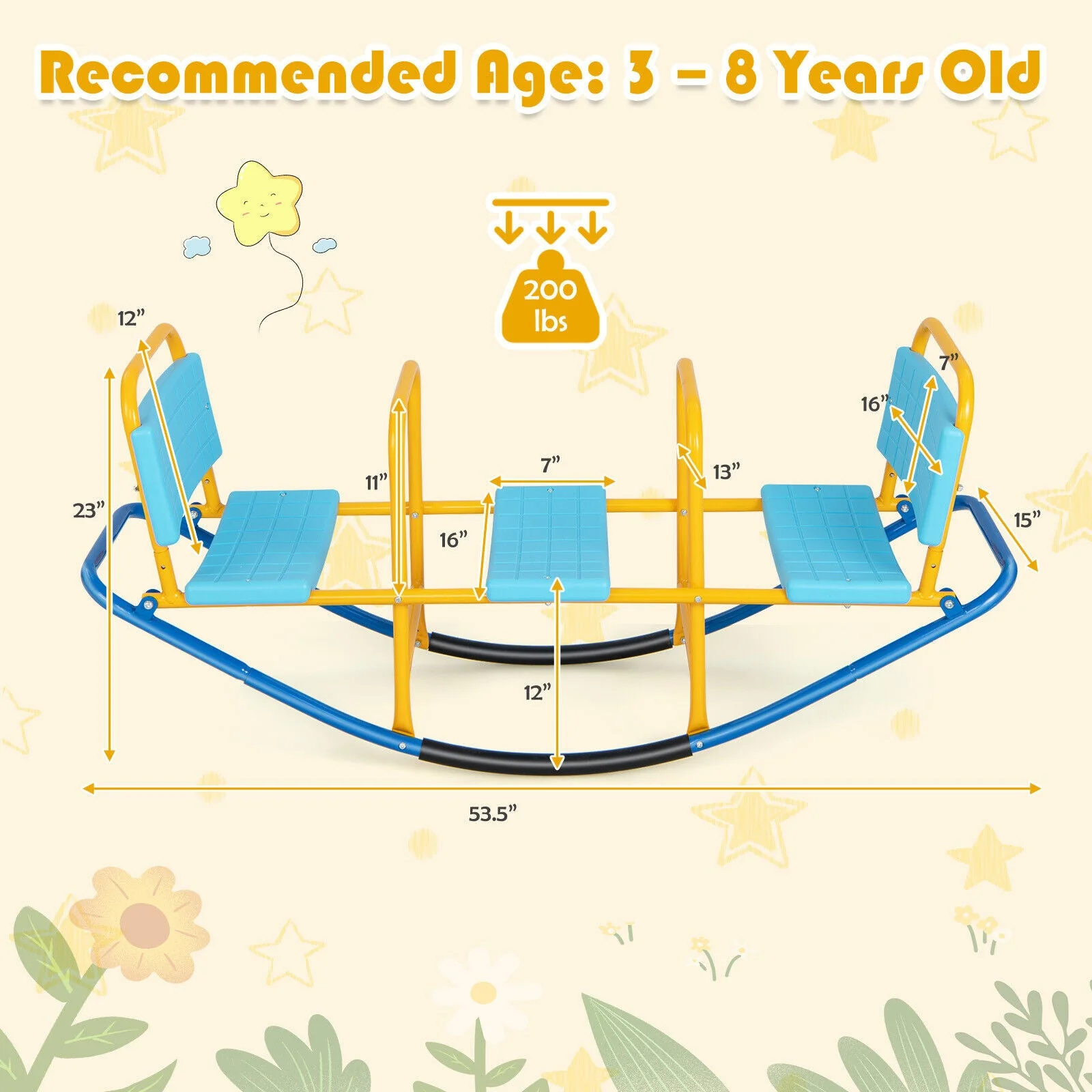 Outdoor Kids Seesaw Swivel Teeter for 3 to 8 Years Old-Blue - Image 5
