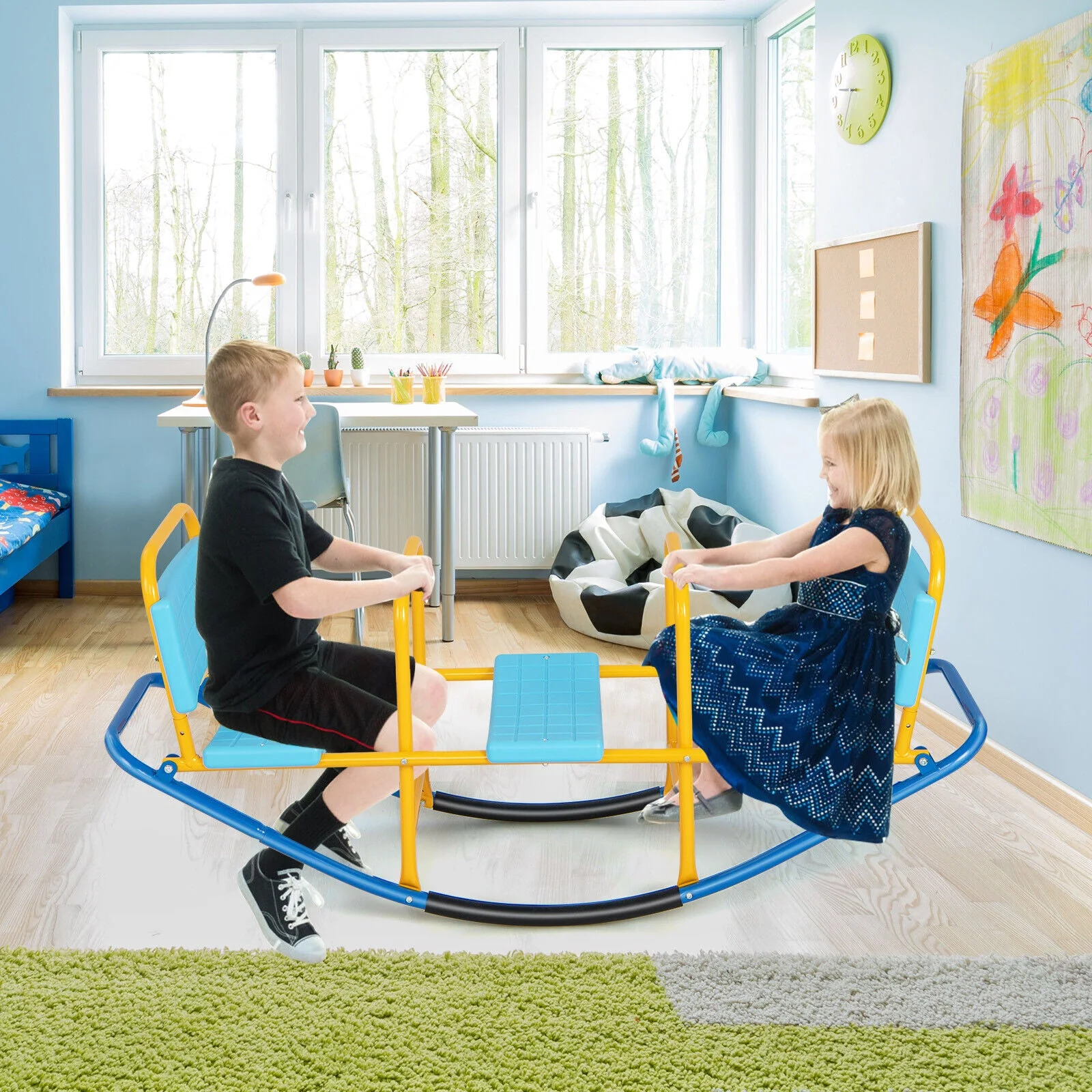 Outdoor Kids Seesaw Swivel Teeter for 3 to 8 Years Old-Blue - Image 6