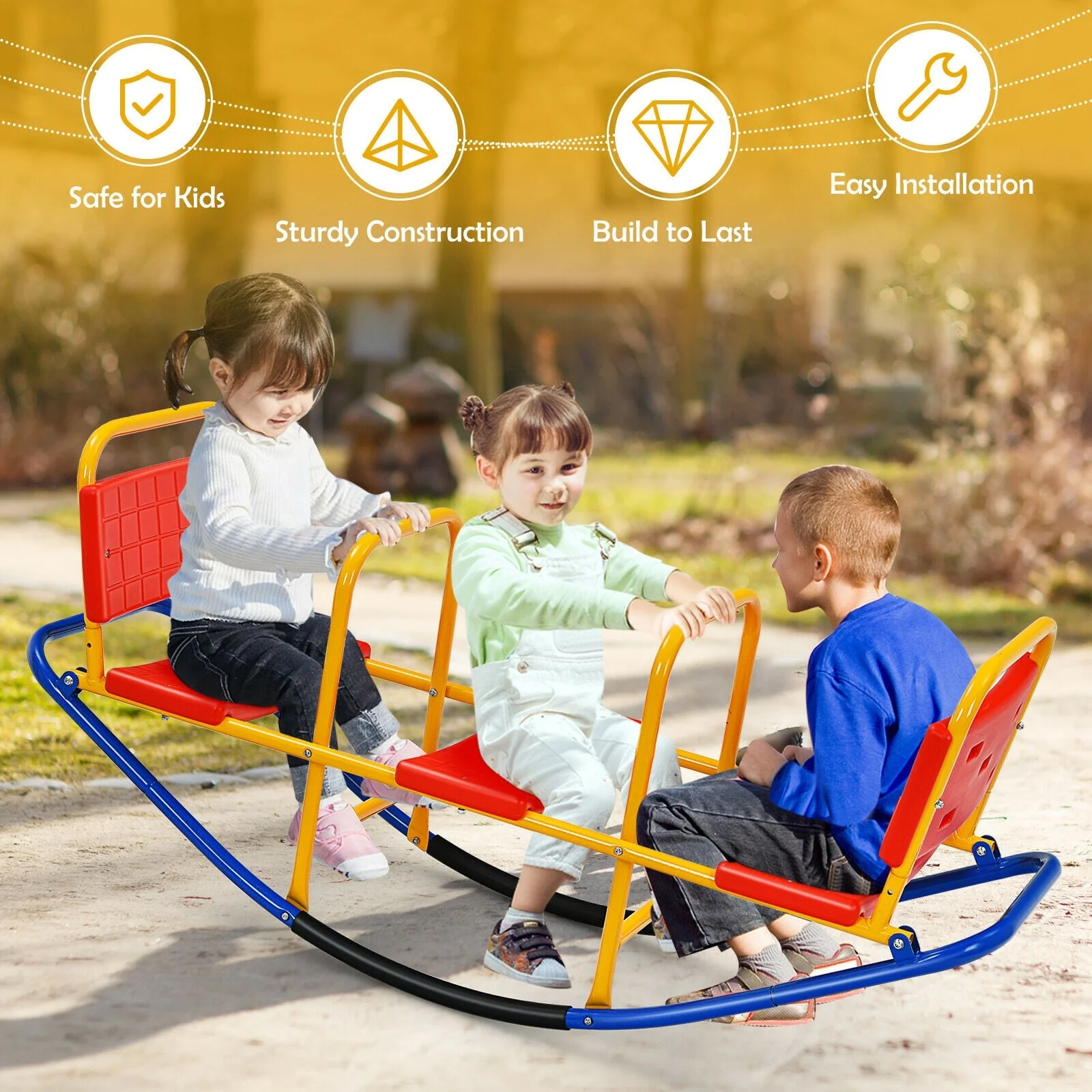 Outdoor Kids Seesaw Swivel Teeter for 3 to 8 Years Old-Red - Image 8