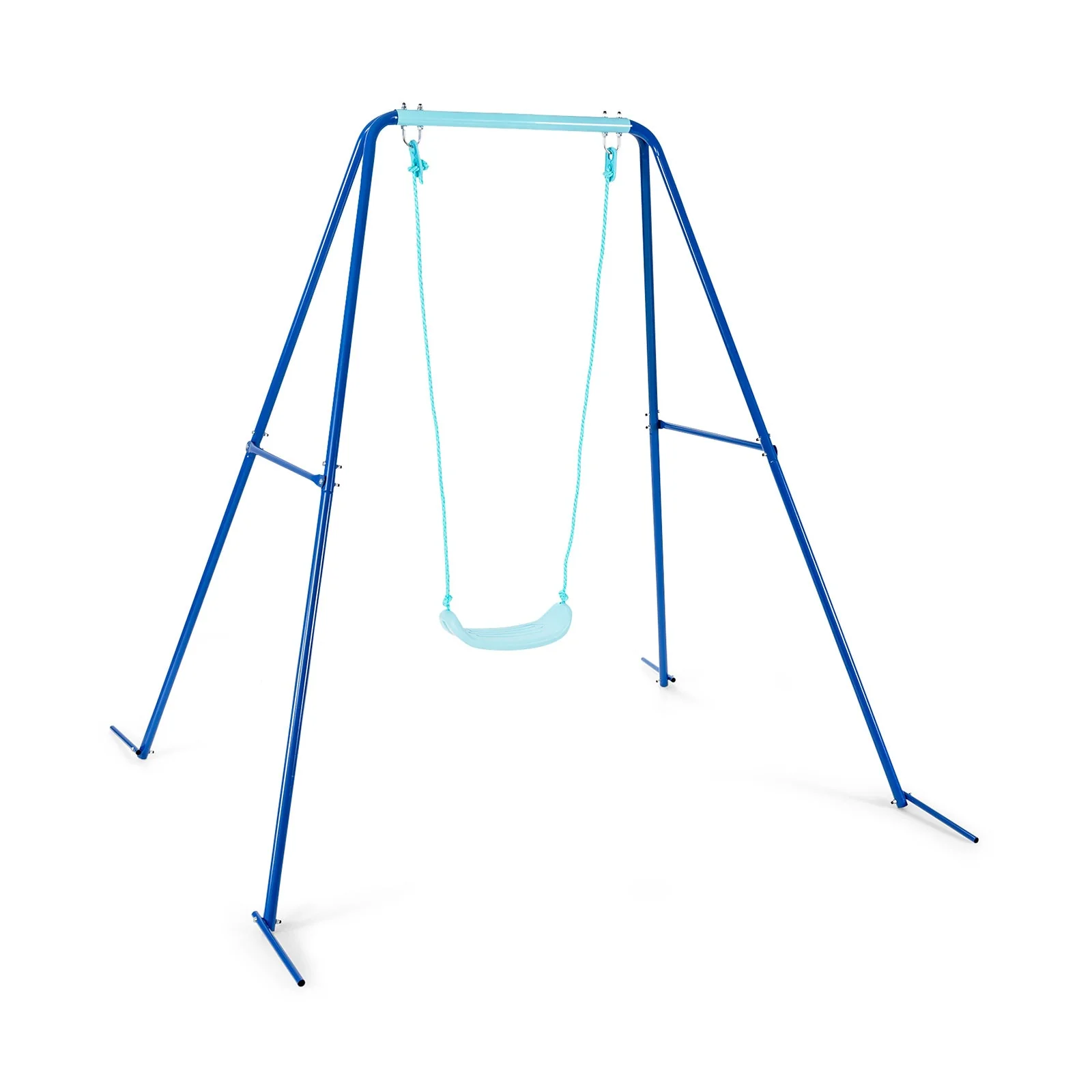 Outdoor Kids Swing Set with Heavy-Duty Metal A-Frame and Ground Stakes-Blue - Image 3