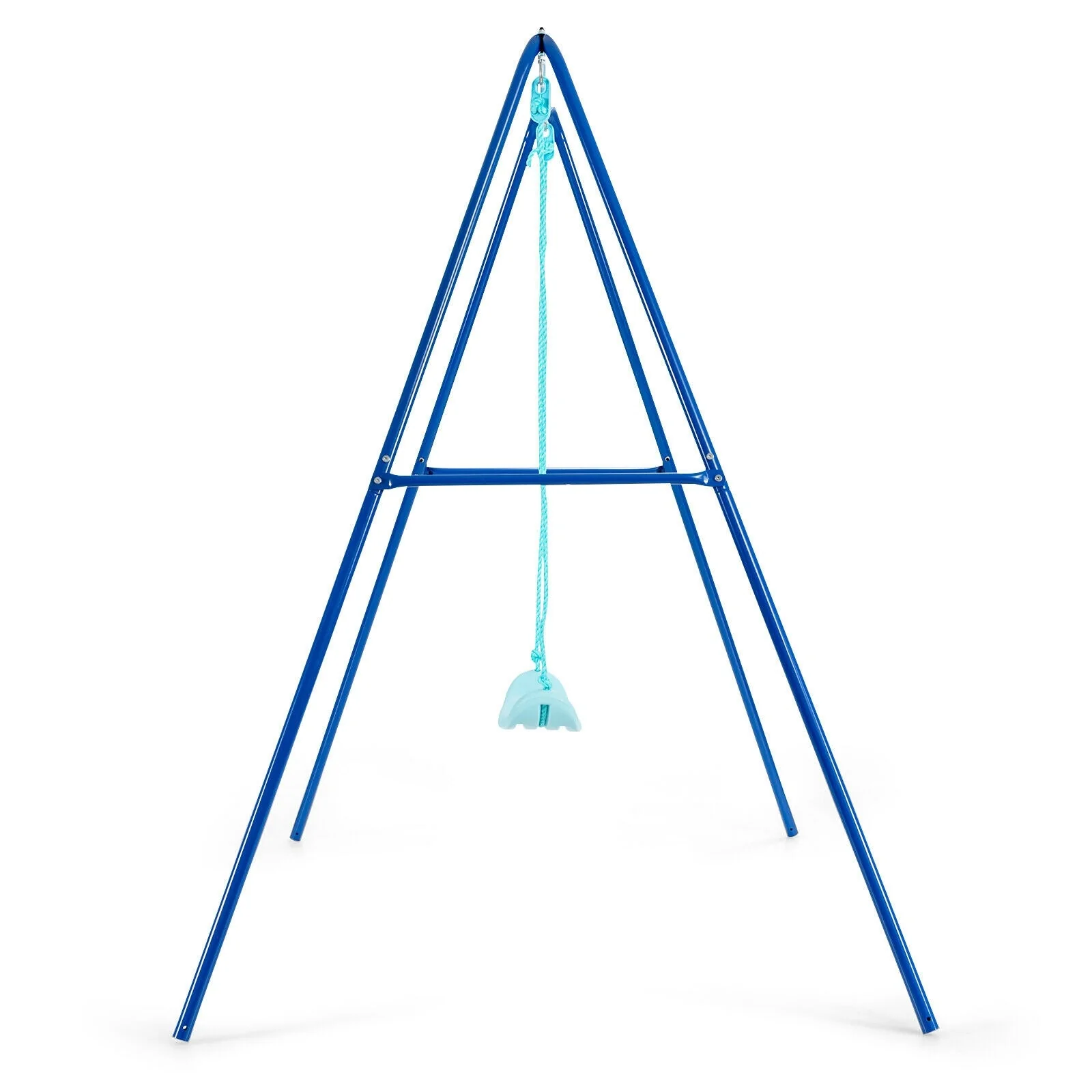Outdoor Kids Swing Set with Heavy-Duty Metal A-Frame and Ground Stakes-Blue - Image 7