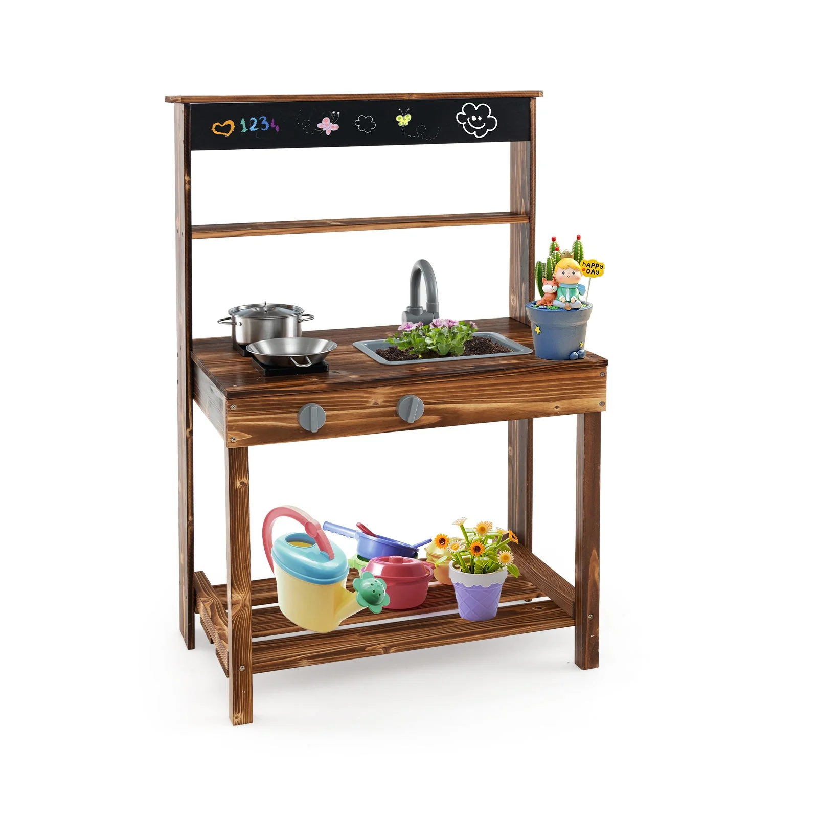 Outdoor Mud Kitchen for Kids with Rotatable Faucet and Removable Sink-Natural - Image 3