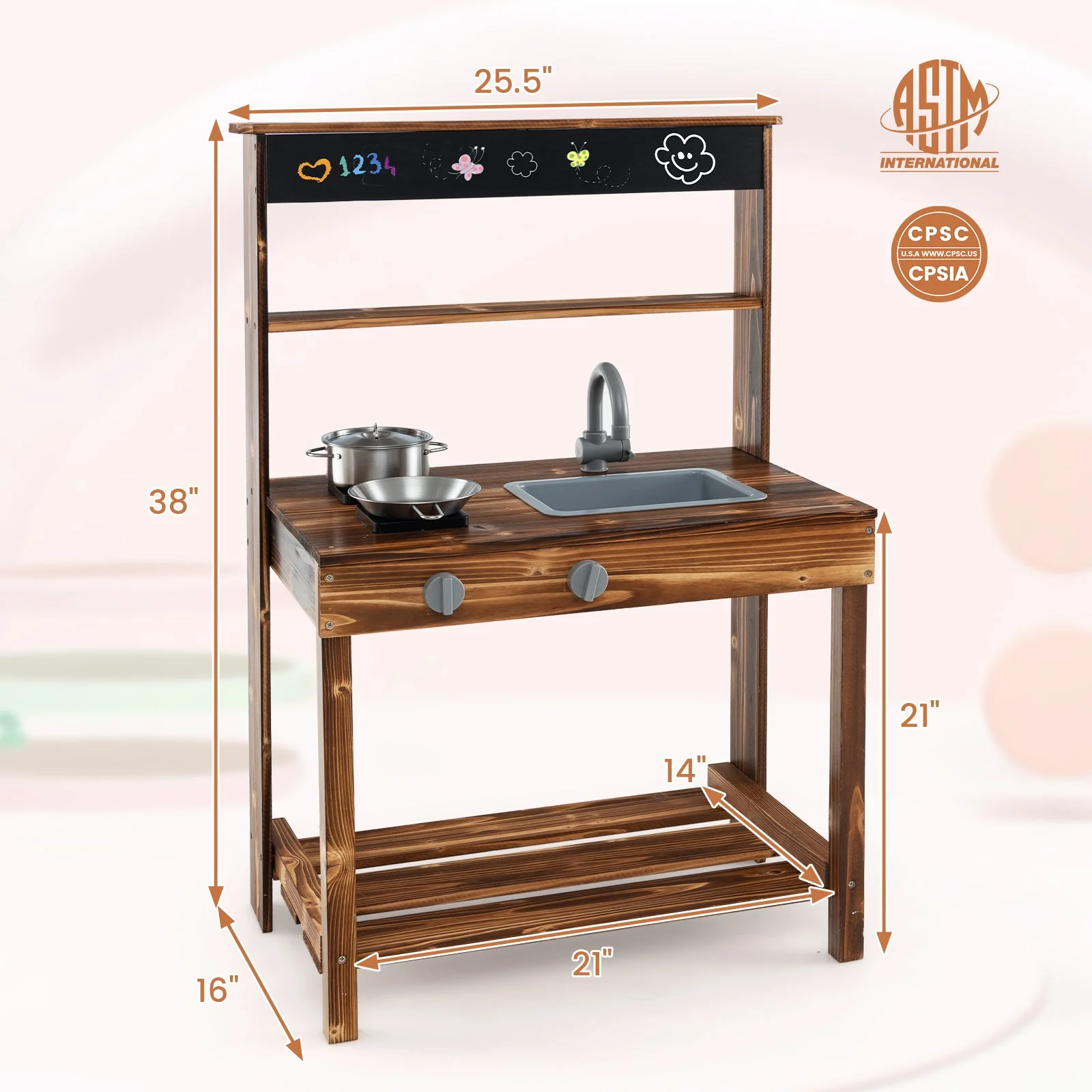 Outdoor Mud Kitchen for Kids with Rotatable Faucet and Removable Sink-Natural - Image 5