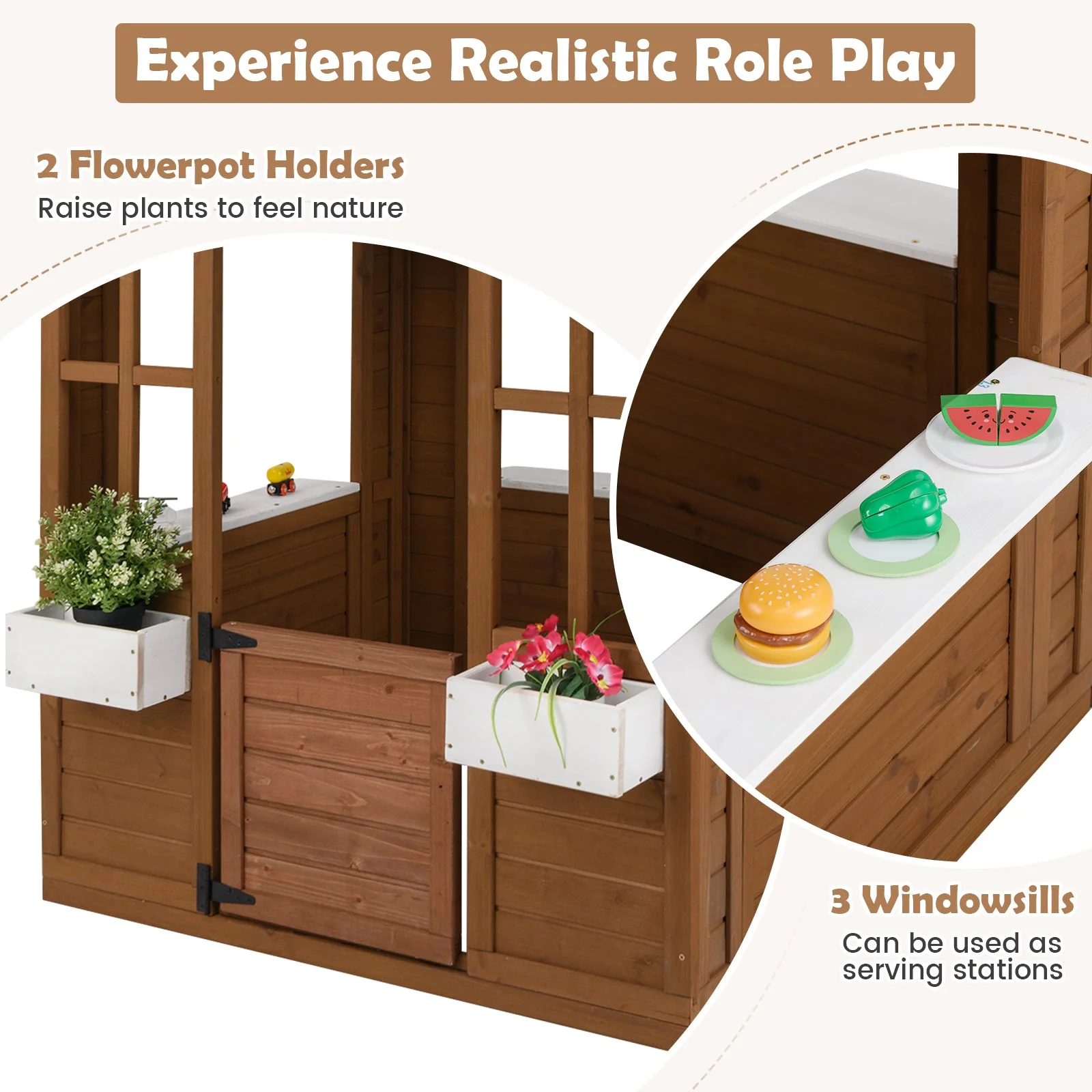 Outdoor Playhouse with Serving Stations and Door for 2+ Years Old - Image 7