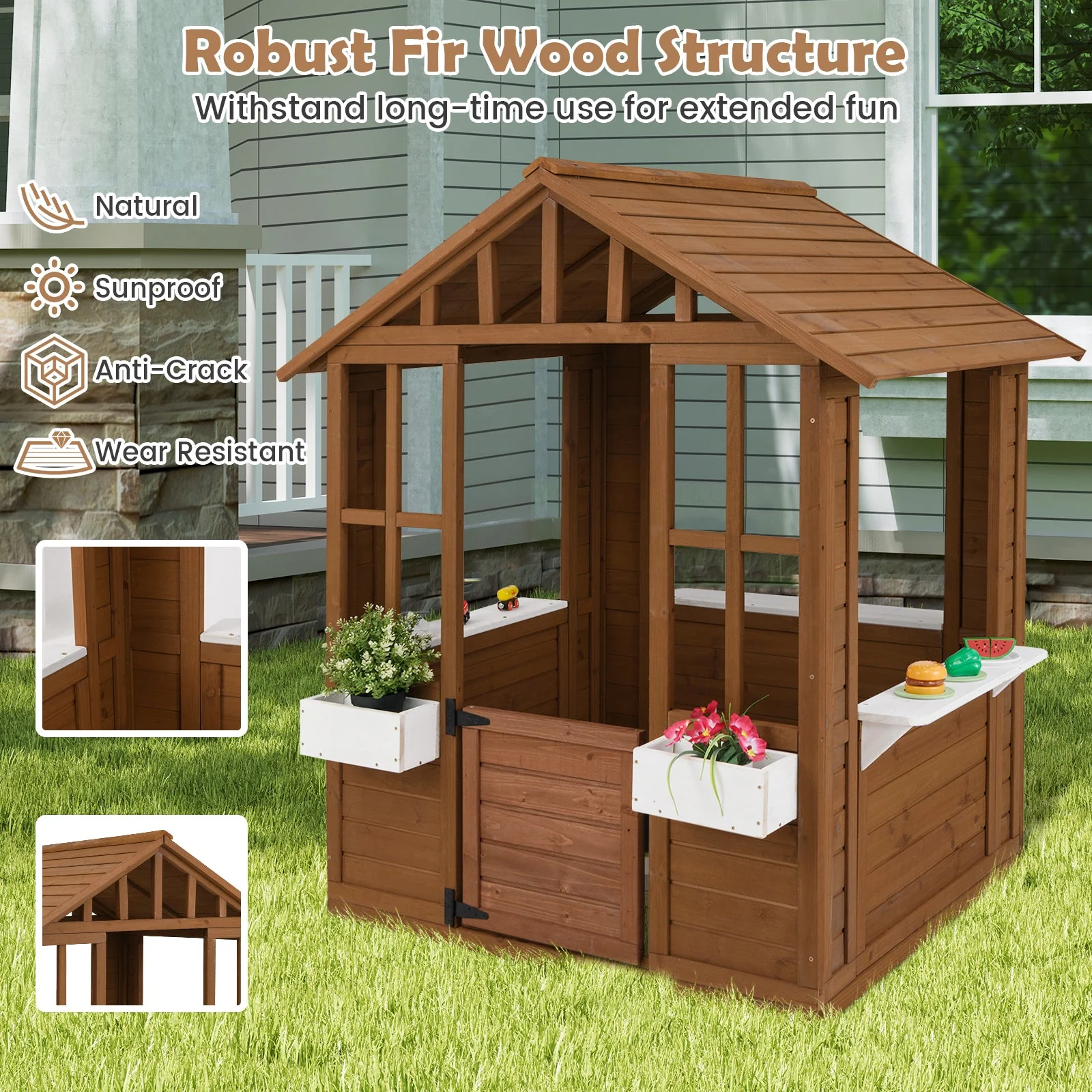 Outdoor Playhouse with Serving Stations and Door for 2+ Years Old - Image 8