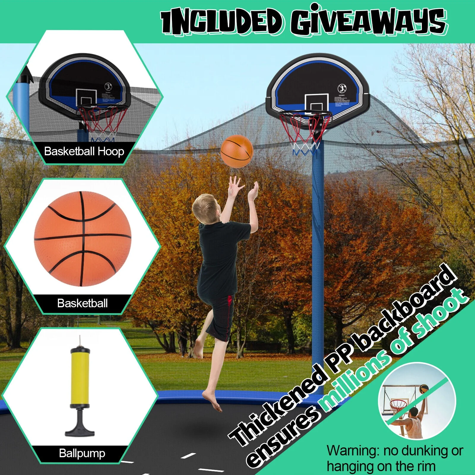 Outdoor Recreational Trampoline with Ladder and Enclosure Net-12 ft - Image 6