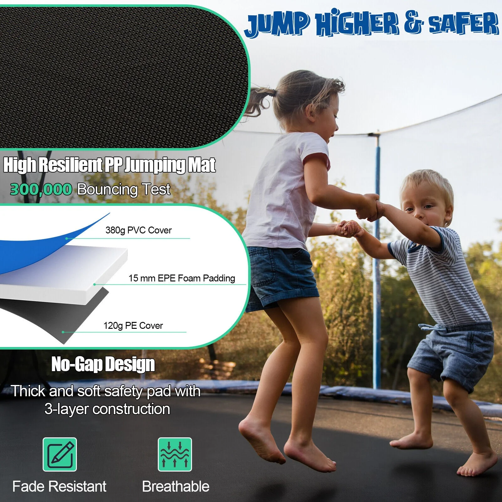 Outdoor Recreational Trampoline with Ladder and Enclosure Net-12 ft - Image 8