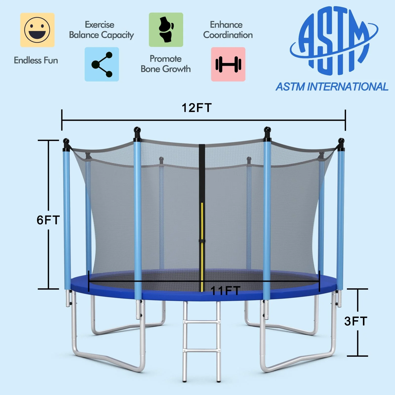 Outdoor Trampoline with Safety Closure Net-12 ft - Image 4